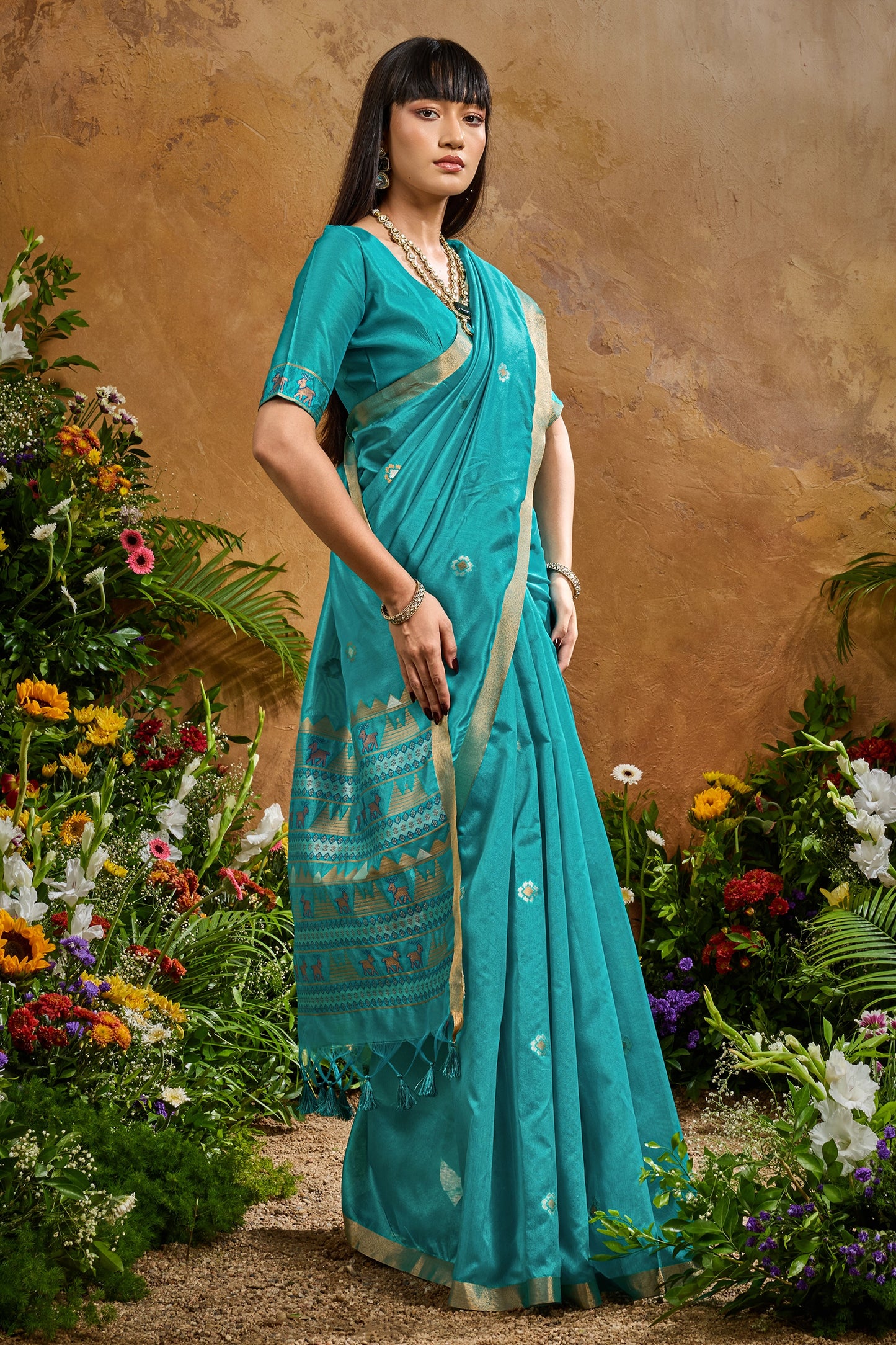Cyan Blue Woven Tussar Silk Saree-SAR11909_4_SareeButa.com
