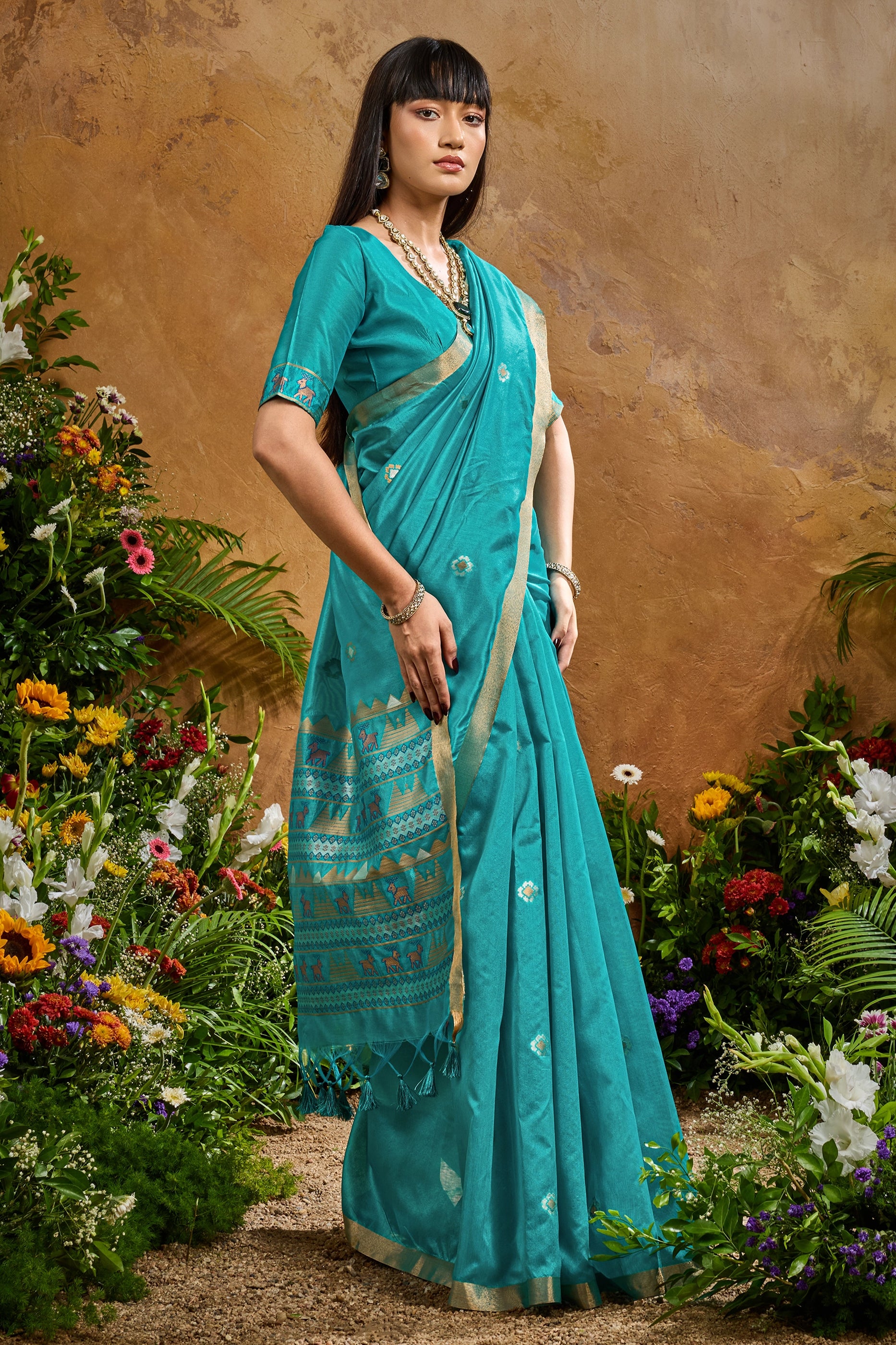 Cyan Blue Woven Tussar Silk Saree-SAR11909_4_SareeButa.com