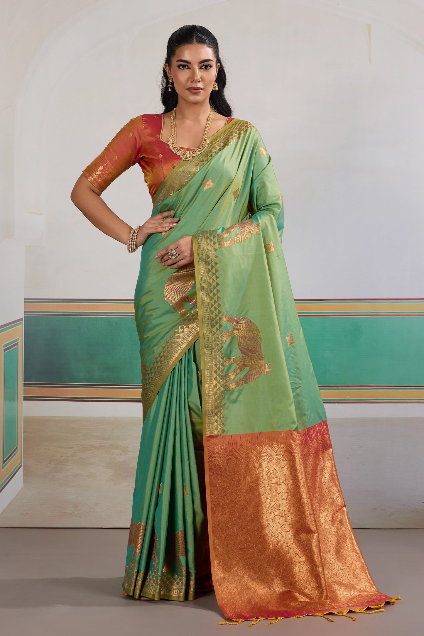 Cyan Green Woven Silk Saree-SAR11470_1_SareeButa.com