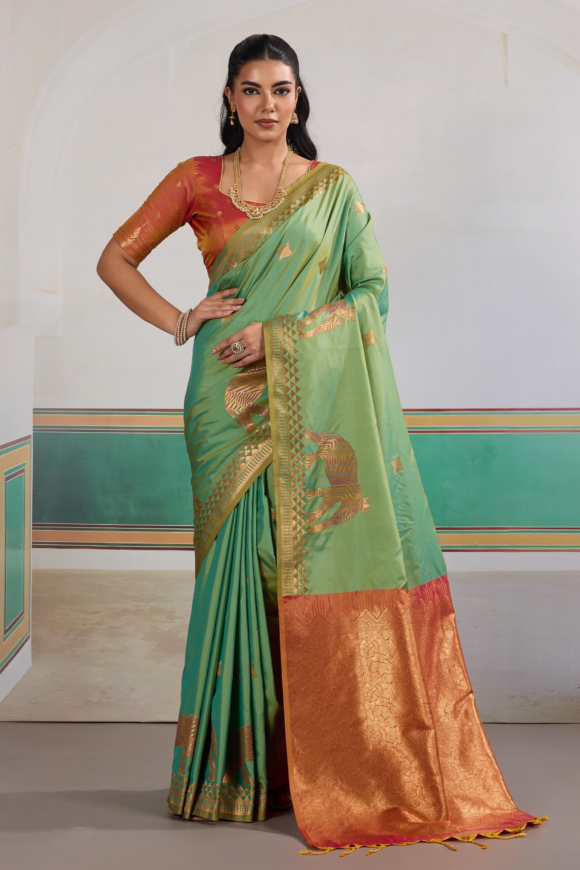 Cyan Green Woven Silk Saree-SAR11470_1_SareeButa.com