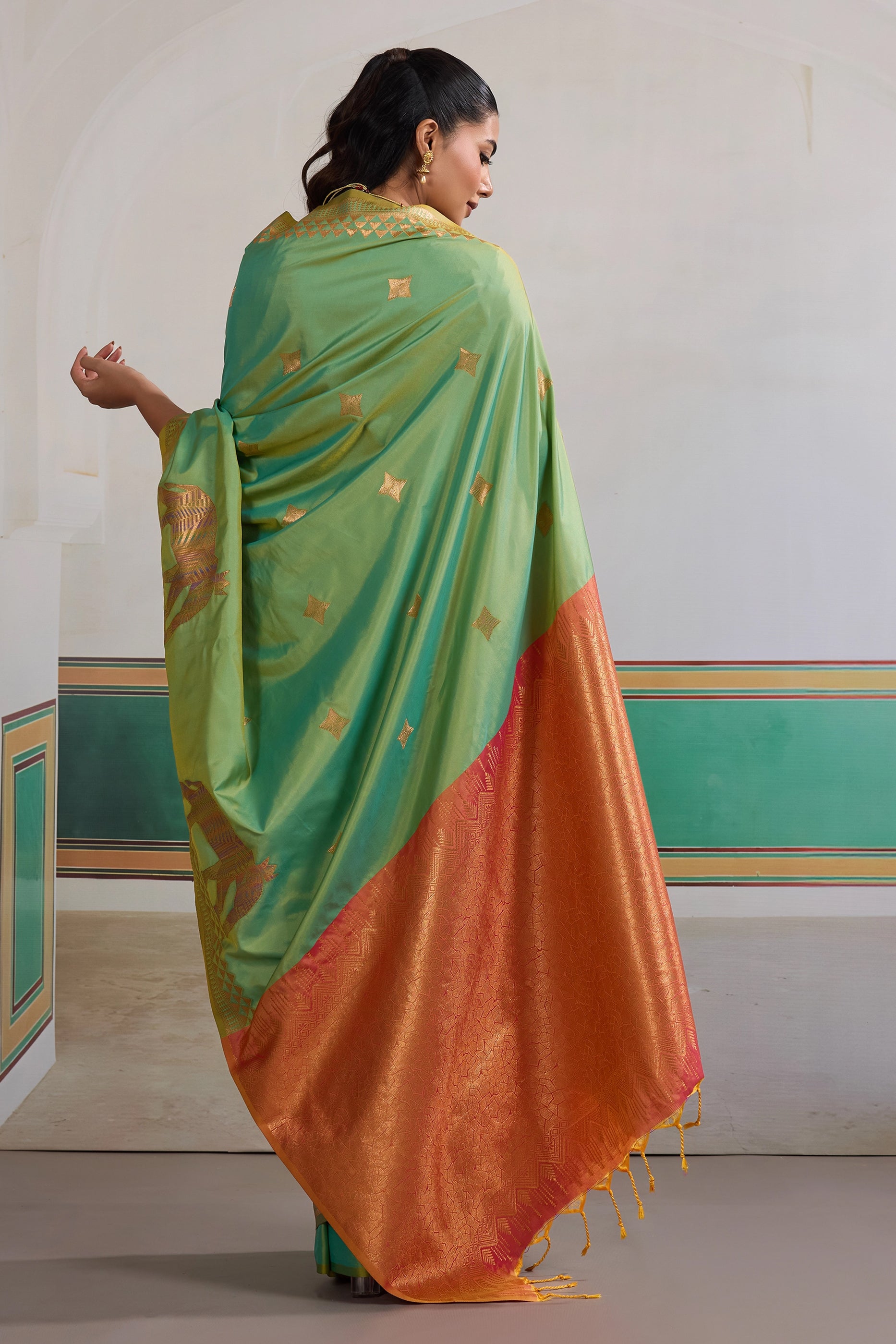 Cyan Green Woven Silk Saree-SAR11470_3_SareeButa.com
