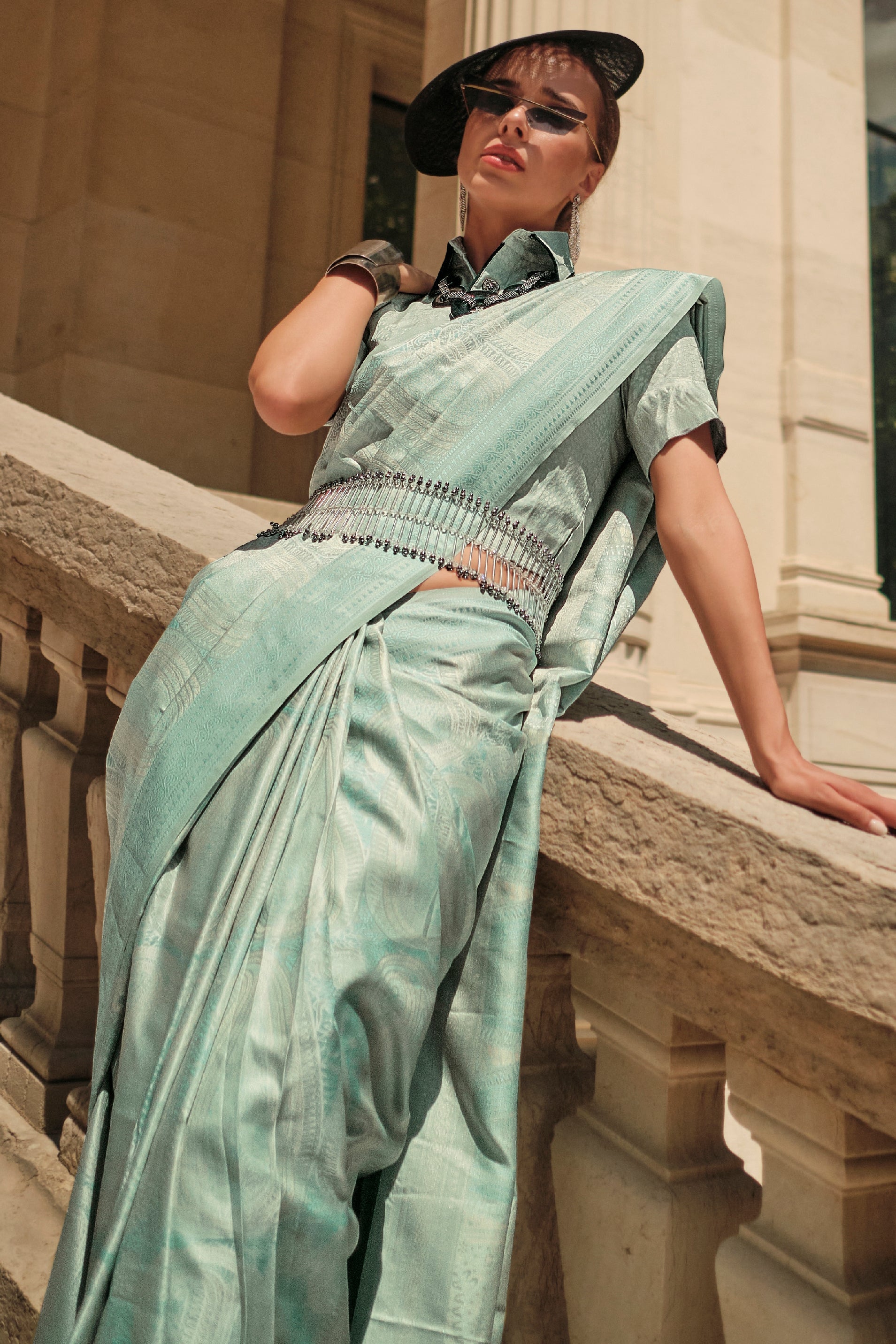 Cyan Woven Satin Saree-ZB134272_2_SareeButa.com