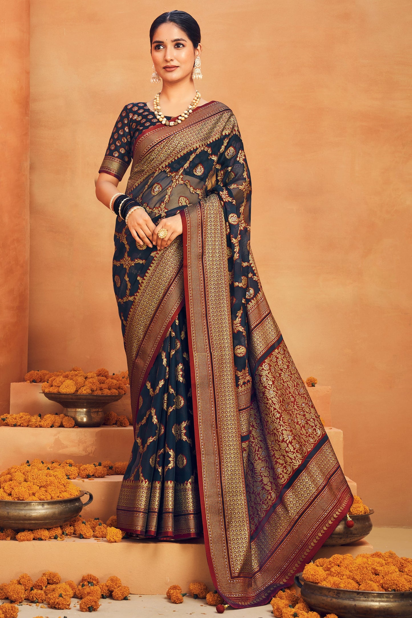 Dark Blue Printed Georgette Saree-SAR10096_1_SareeButa.com