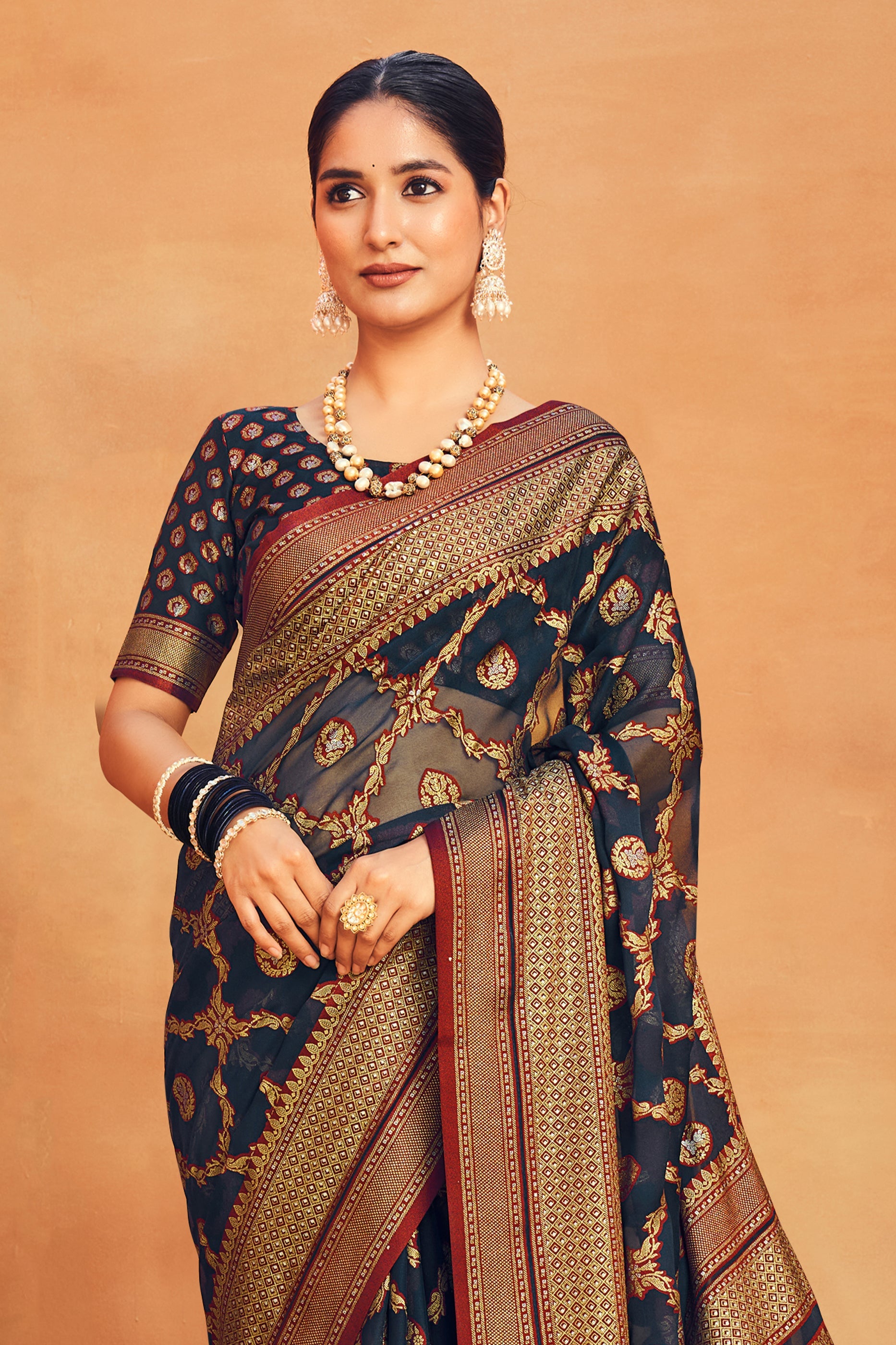 Dark Blue Printed Georgette Saree-SAR10096_3_SareeButa.com