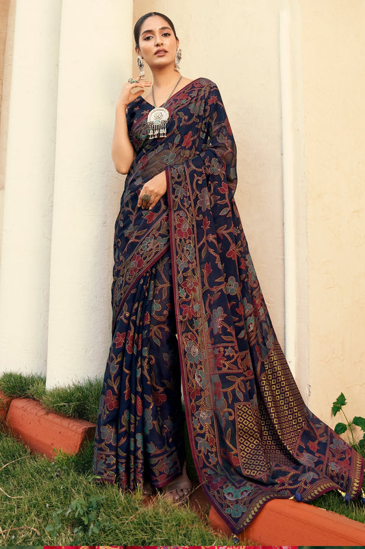 Dark Blue Printed Georgette Saree-SAR10119_1_SareeButa.com
