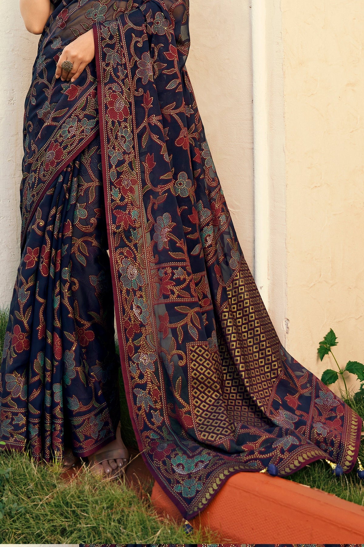 Dark Blue Printed Georgette Saree-SAR10119_5_SareeButa.com