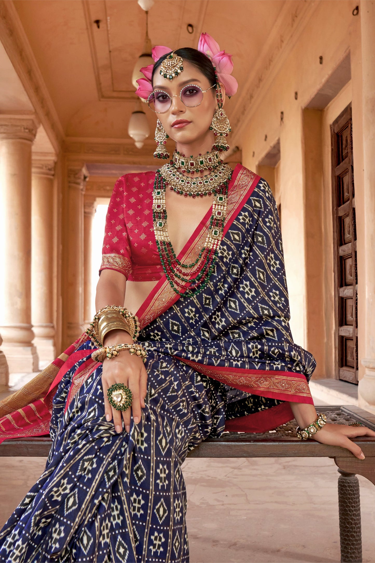 Dark Blue Printed Viscose Silk Patola Saree-SAR10164_2_SareeButa.com