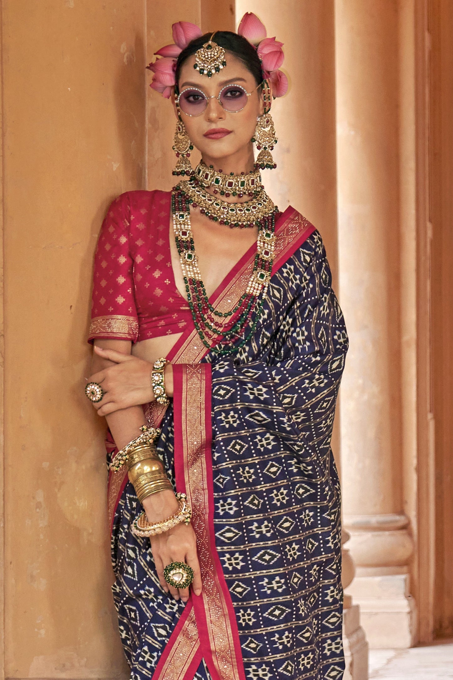 Dark Blue Printed Viscose Silk Patola Saree-SAR10164_3_SareeButa.com