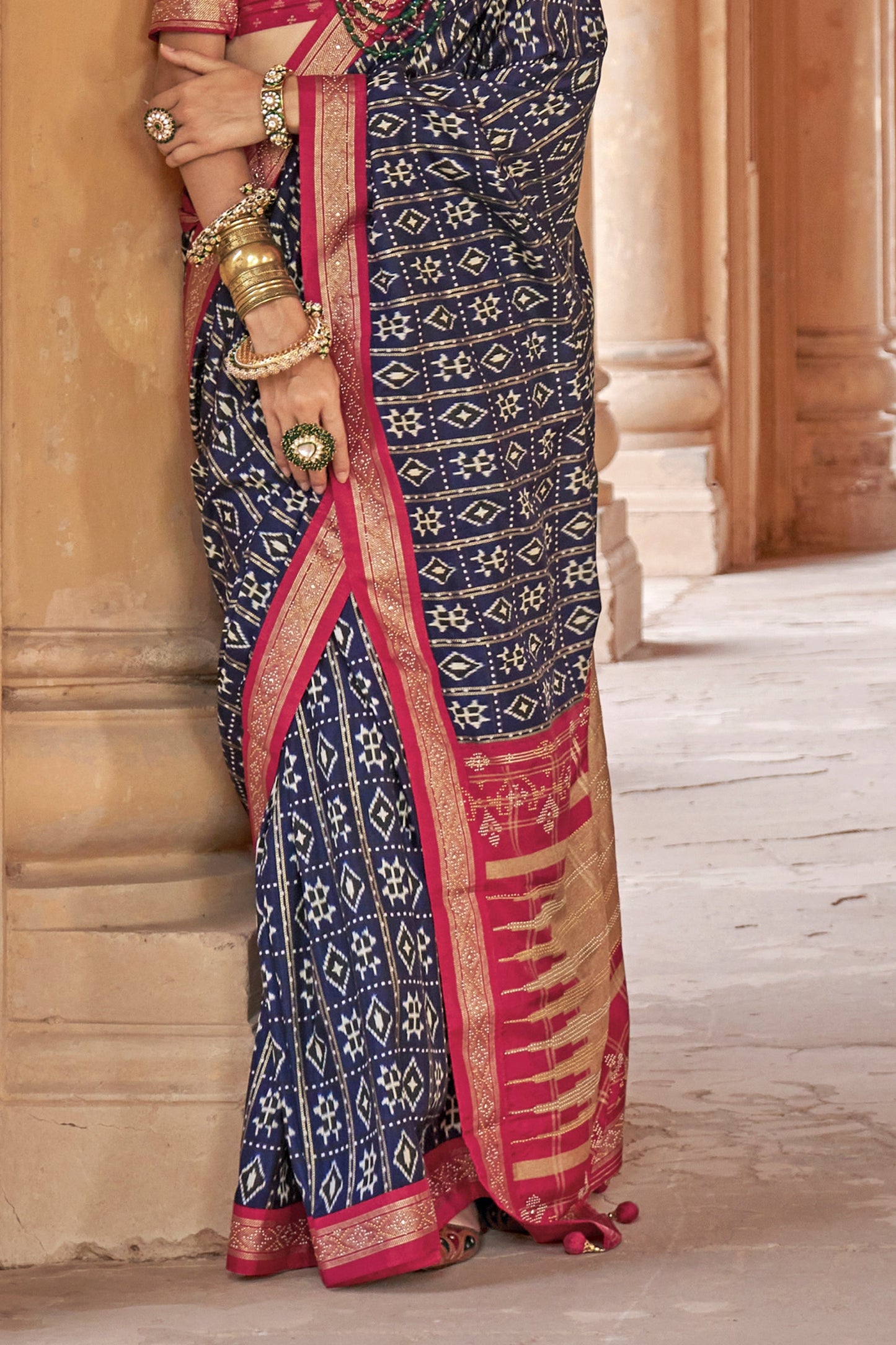 Dark Blue Printed Viscose Silk Patola Saree-SAR10164_4_SareeButa.com