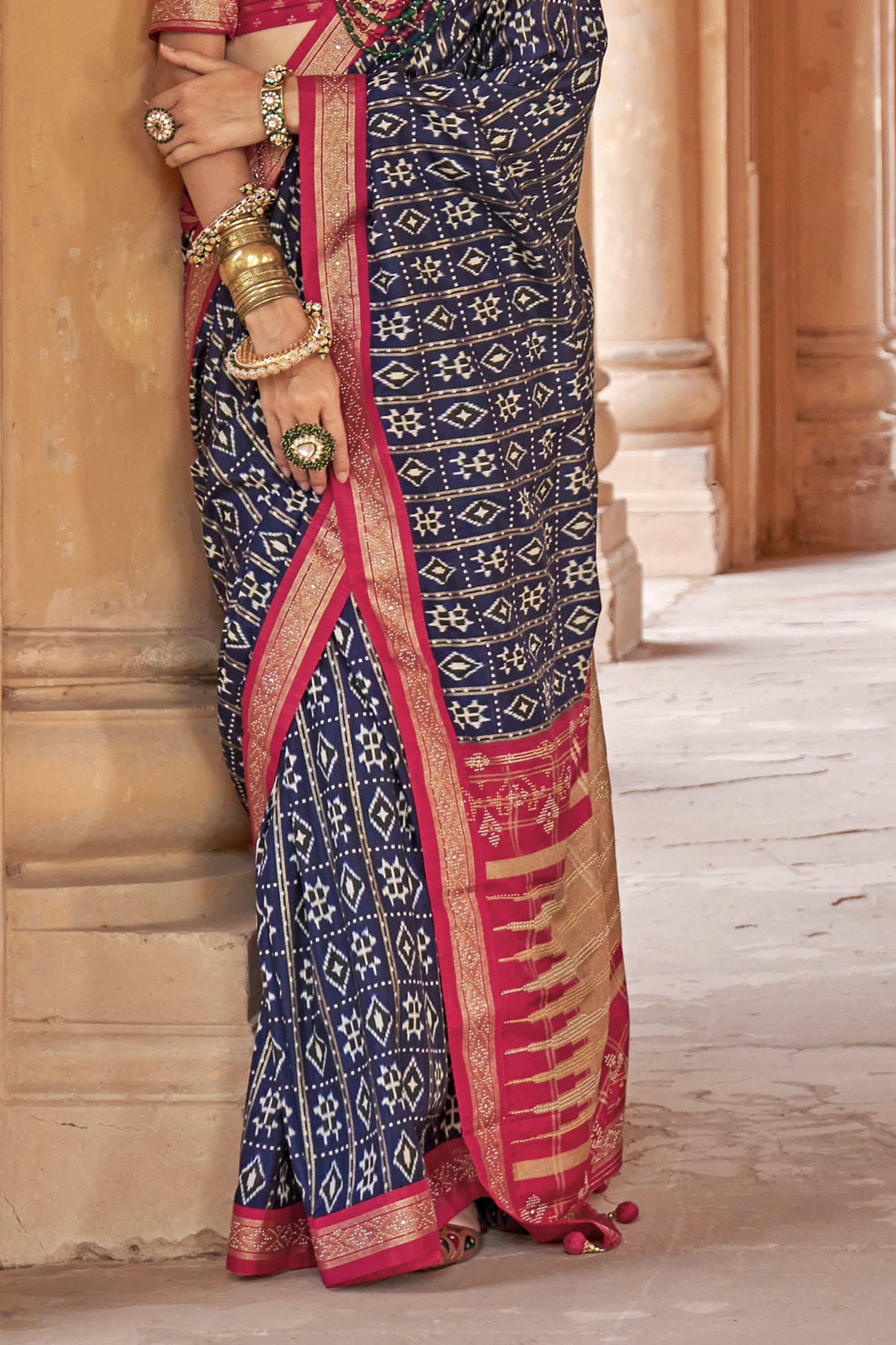 Dark Blue Printed Viscose Silk Patola Saree-SAR10164_4_SareeButa.com