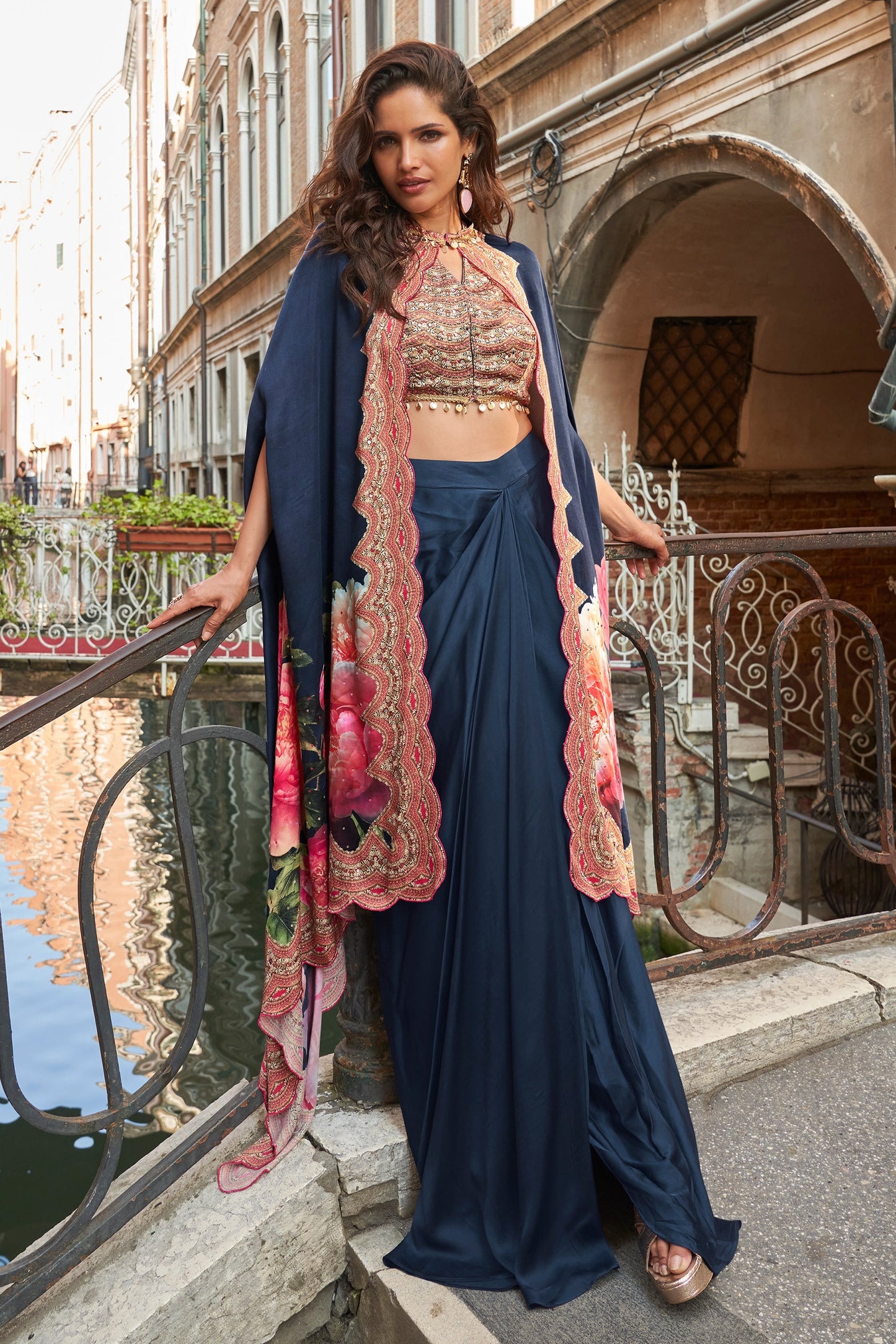 Dark Blue Readymade Crepe Skirt Set With Jacket-SAR11080_1_SareeButa.com