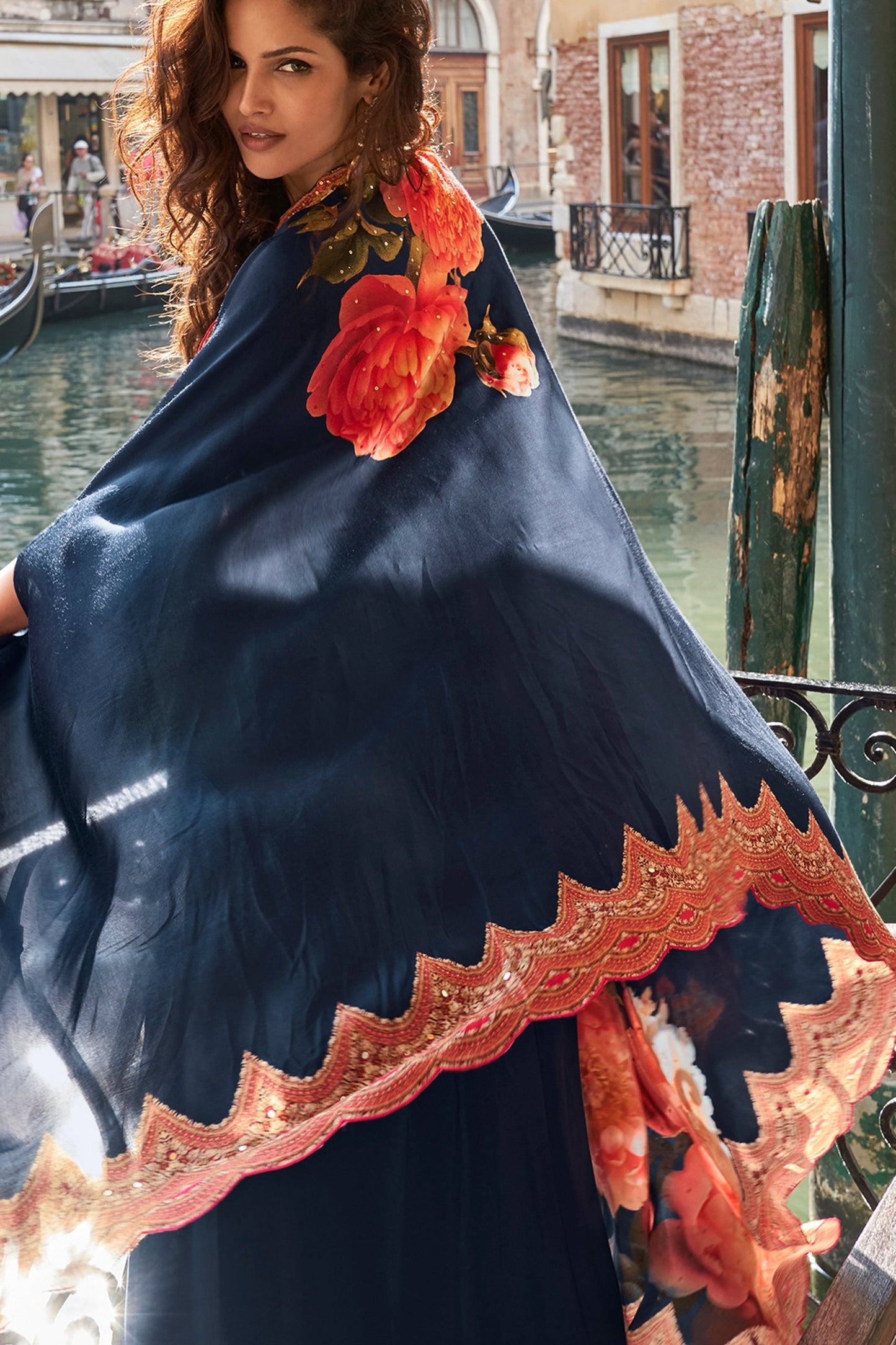 Dark Blue Readymade Crepe Skirt Set With Jacket-SAR11080_3_SareeButa.com