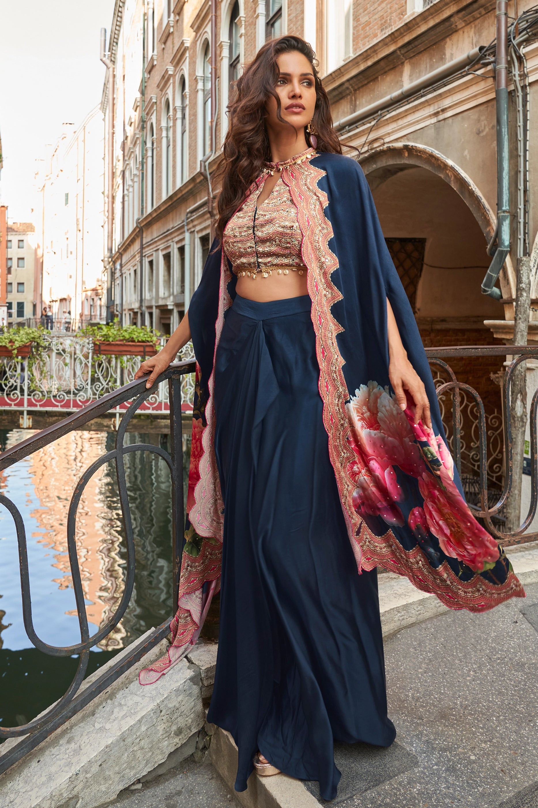 Dark Blue Readymade Crepe Skirt Set With Jacket-SAR11080_4_SareeButa.com