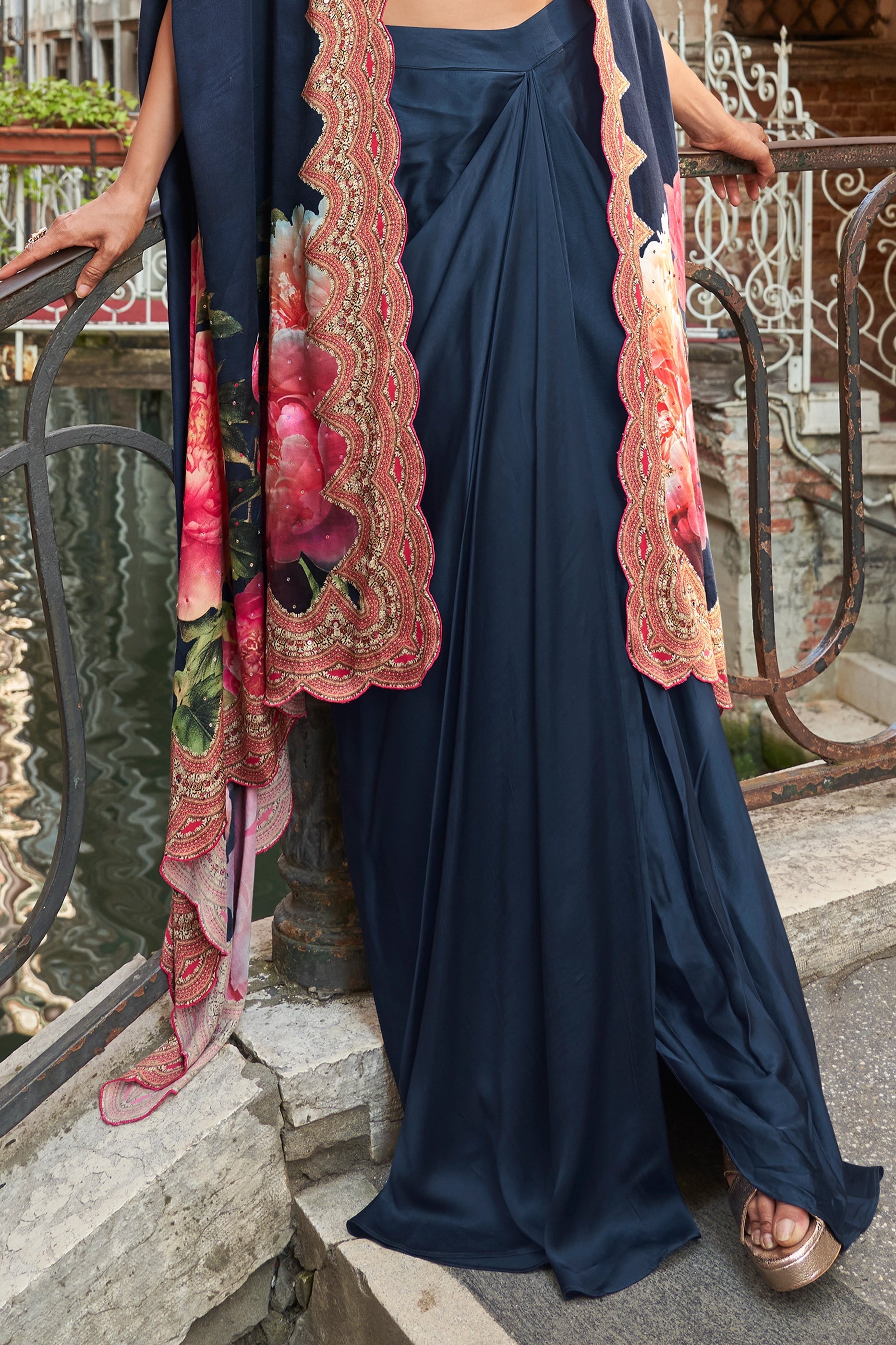 Dark Blue Readymade Crepe Skirt Set With Jacket-SAR11080_5_SareeButa.com