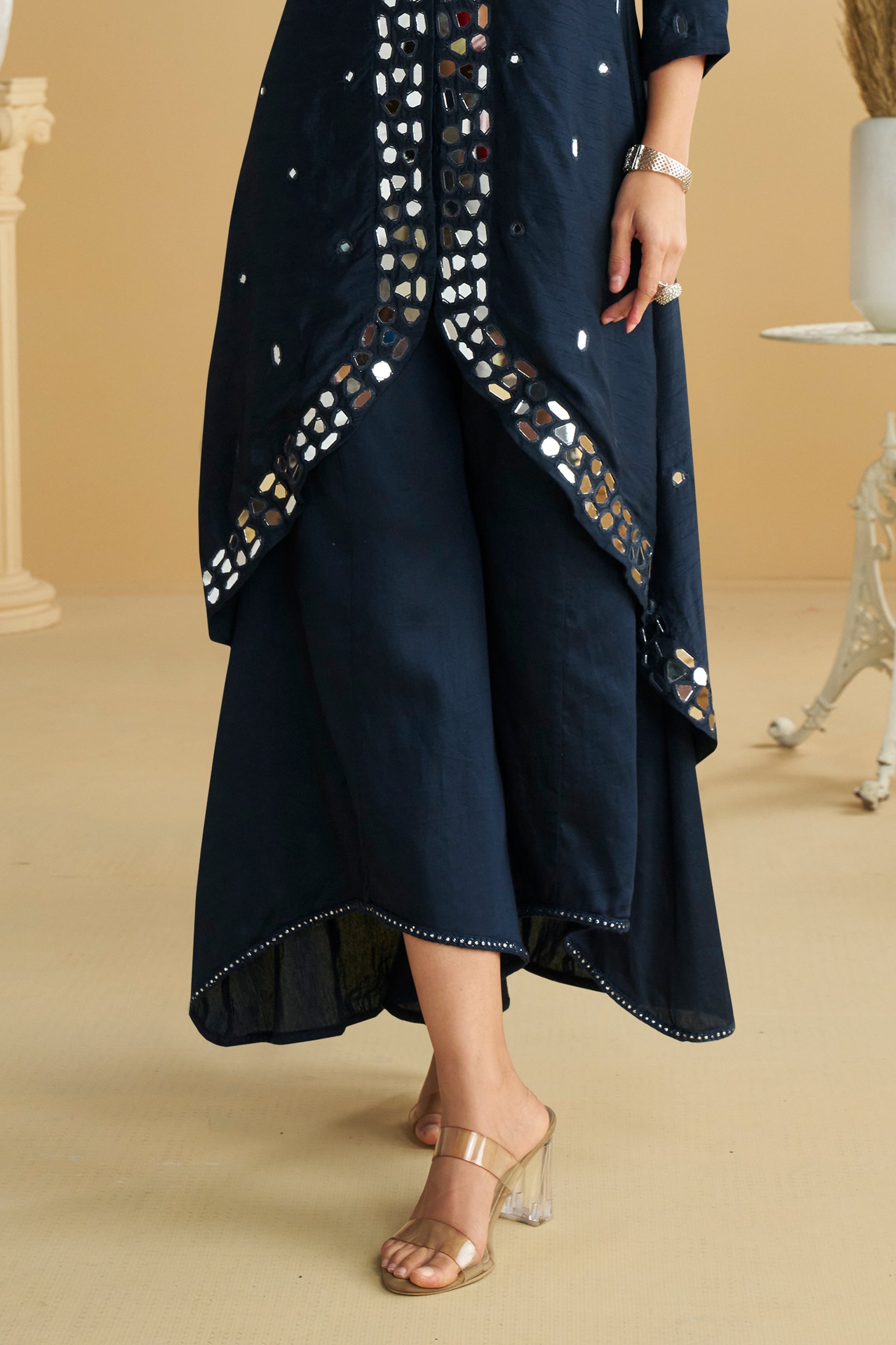 Dark Blue Readymade Mirror Work Silk Palazzo Set-SAR10772_5_SareeButa.com