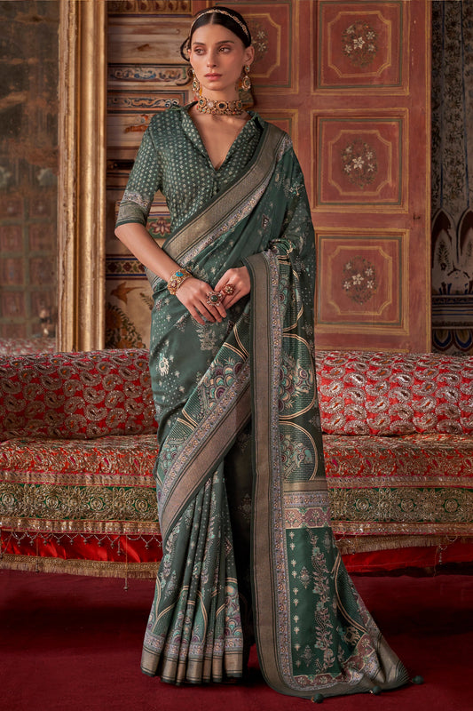 Dark Green Printed Silk Saree-SAR10115_1_SareeButa.com