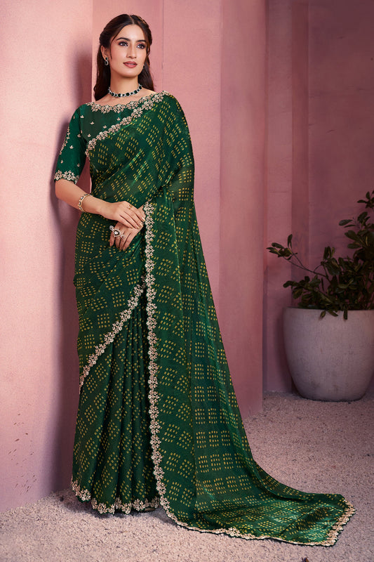 Dark Green Satin Silk Bandhani Saree-SAR10885_1_SareeButa.com