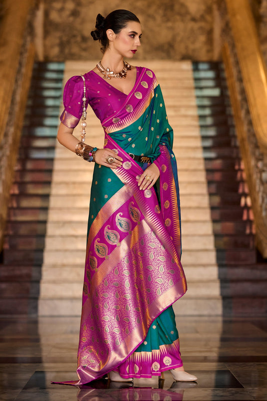 Dark Green Woven Silk Saree-ZB134687_1_SareeButa.com