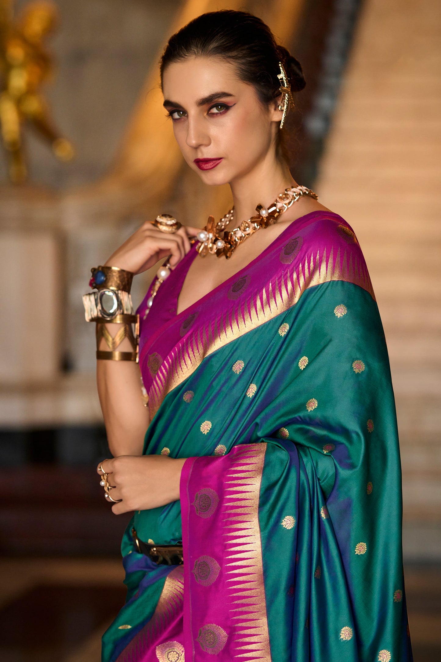 Dark Green Woven Silk Saree-ZB134687_2_SareeButa.com