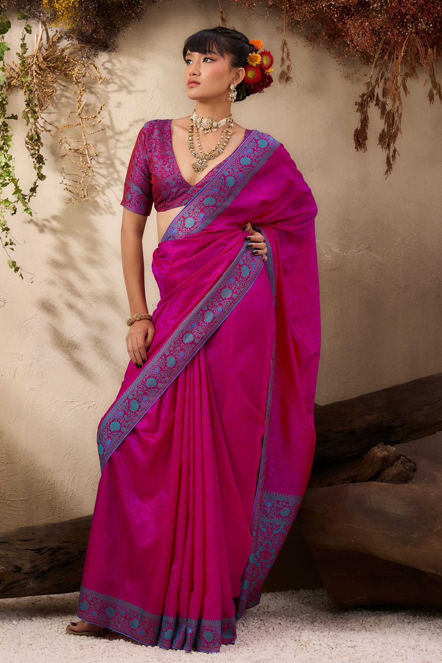 Dark Pink Woven Kanjivaram Silk Saree-SAR11178_1_SareeButa.com