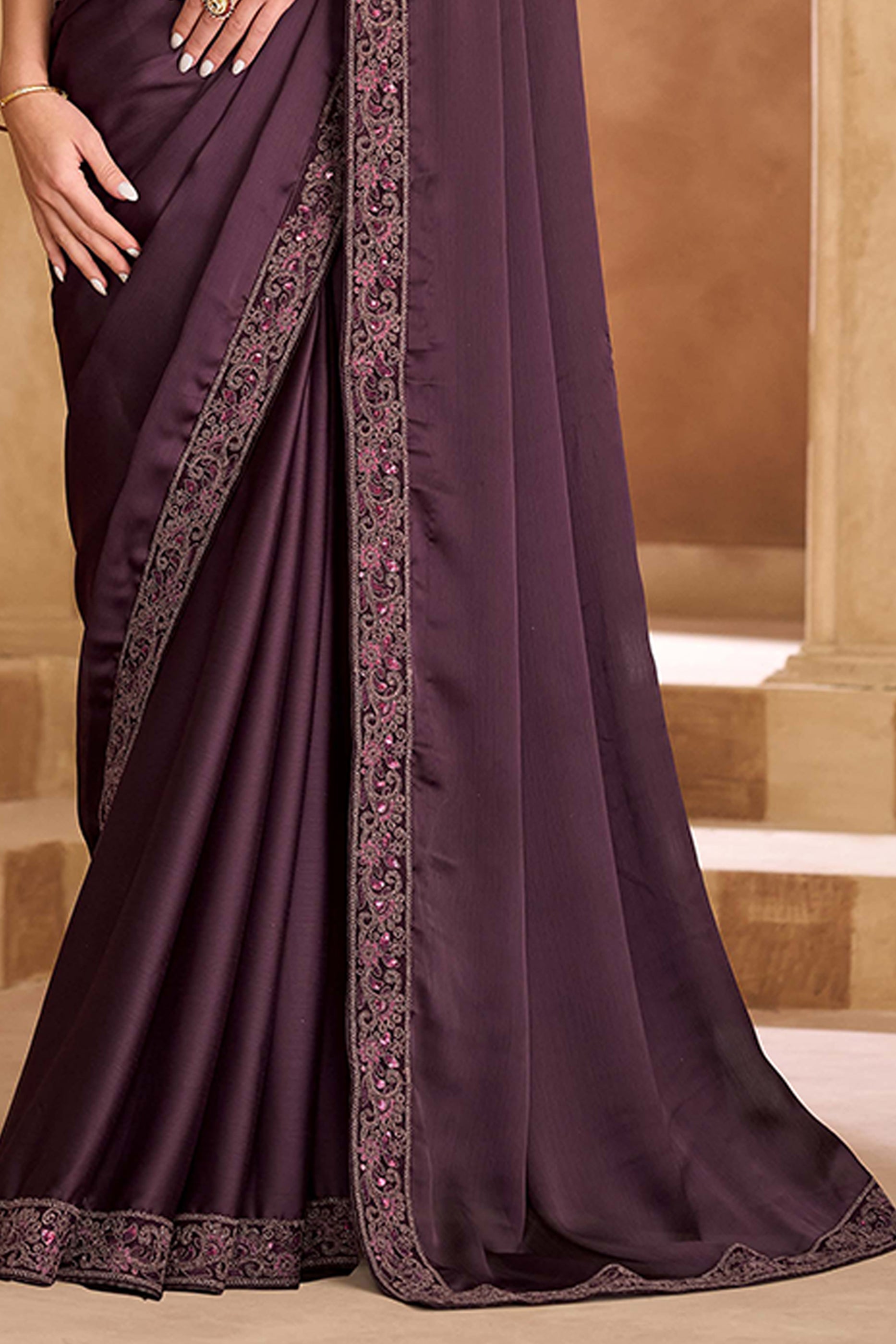 Dark Purple Embroidered Satin Chiffon Saree-SAR11717_4_SareeButa.com