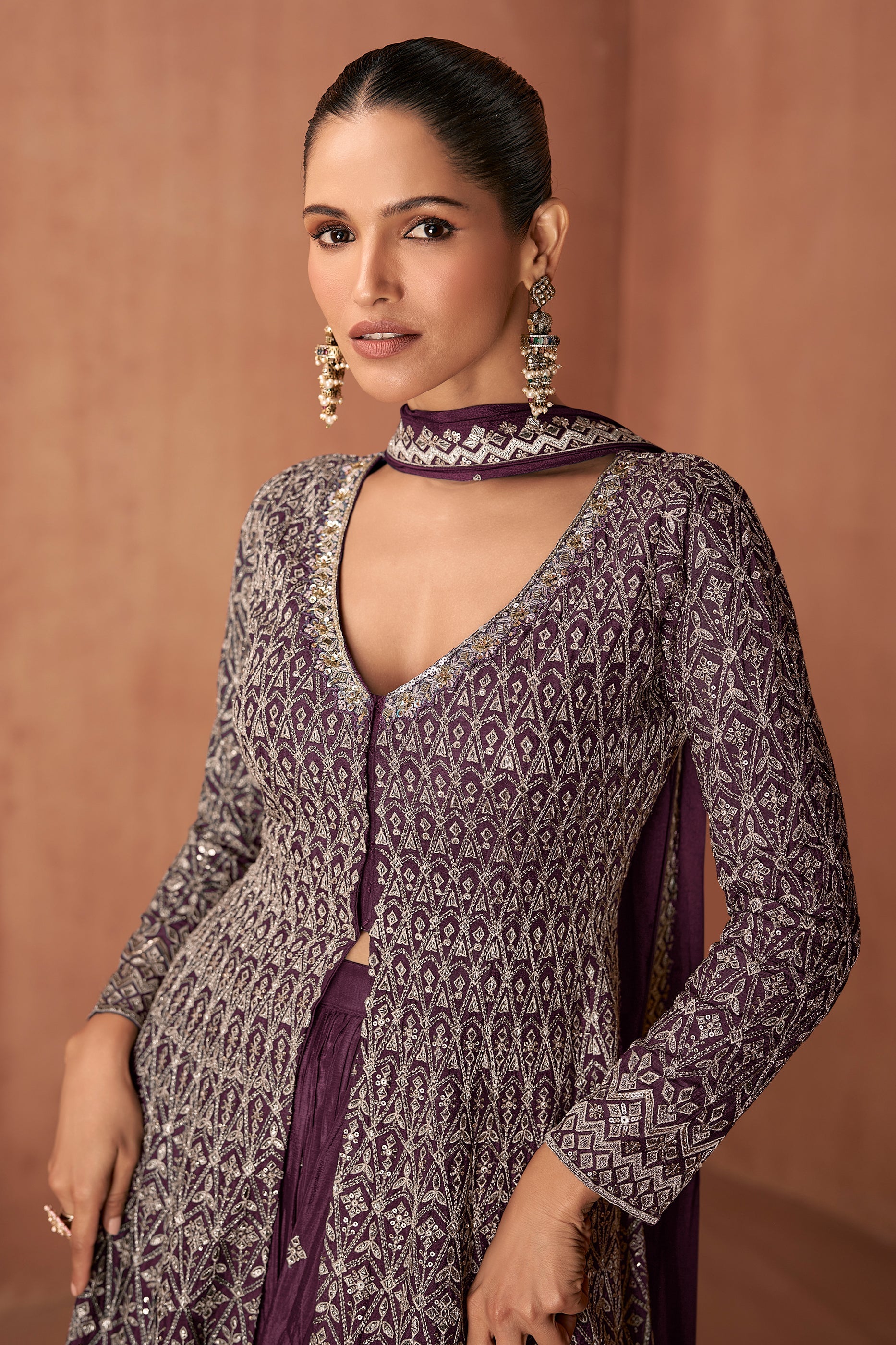 Dark Purple Readymade Embroidered Chinon Suit-SAR10942_2_SareeButa.com