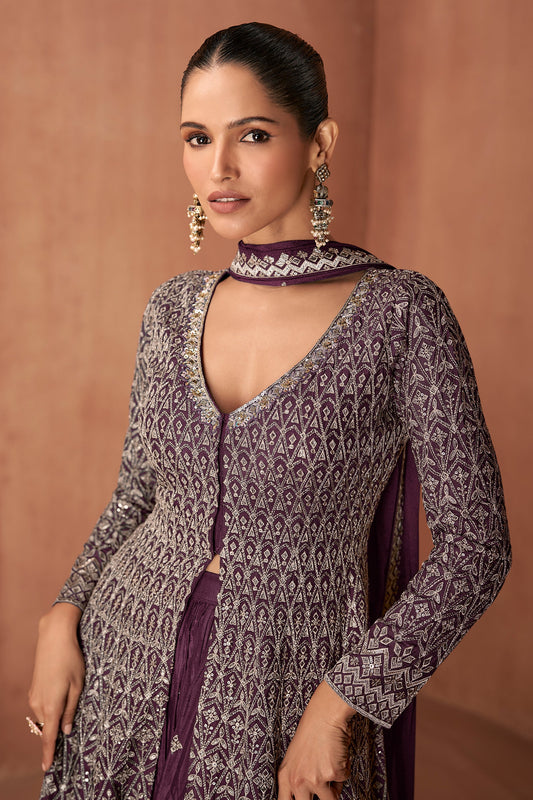 Dark Purple Readymade Embroidered Chinon Suit-SAR10942_2_SareeButa.com