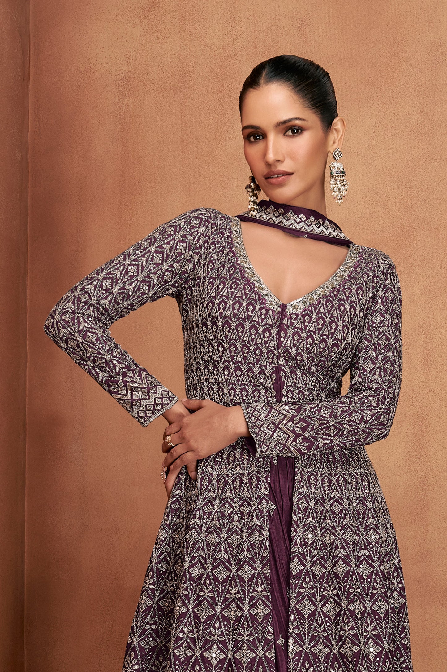Dark Purple Readymade Embroidered Chinon Suit-SAR10942_3_SareeButa.com
