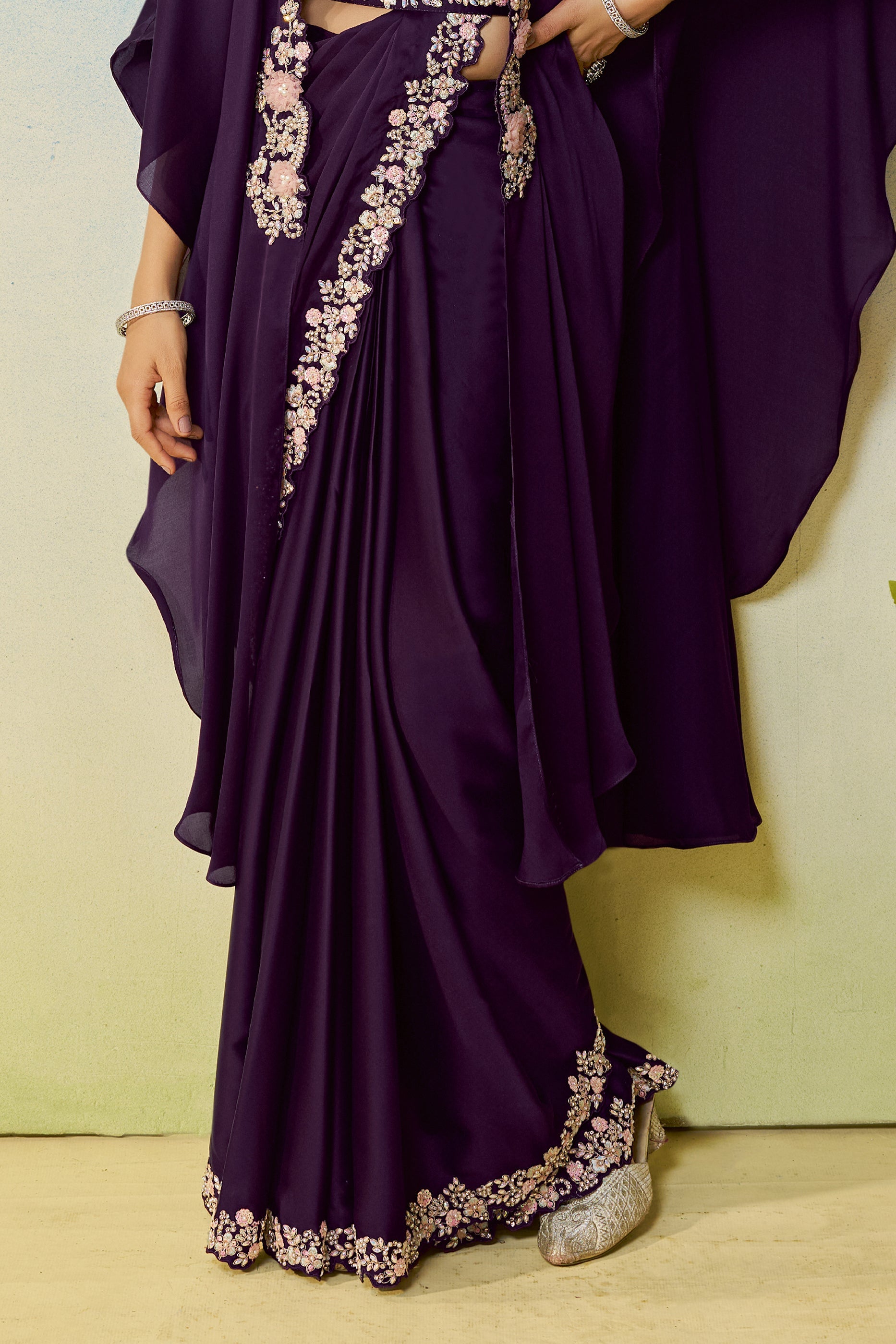 Dark Purple Satin Silk Readymade Saree-SAR11146_5_SareeButa.com