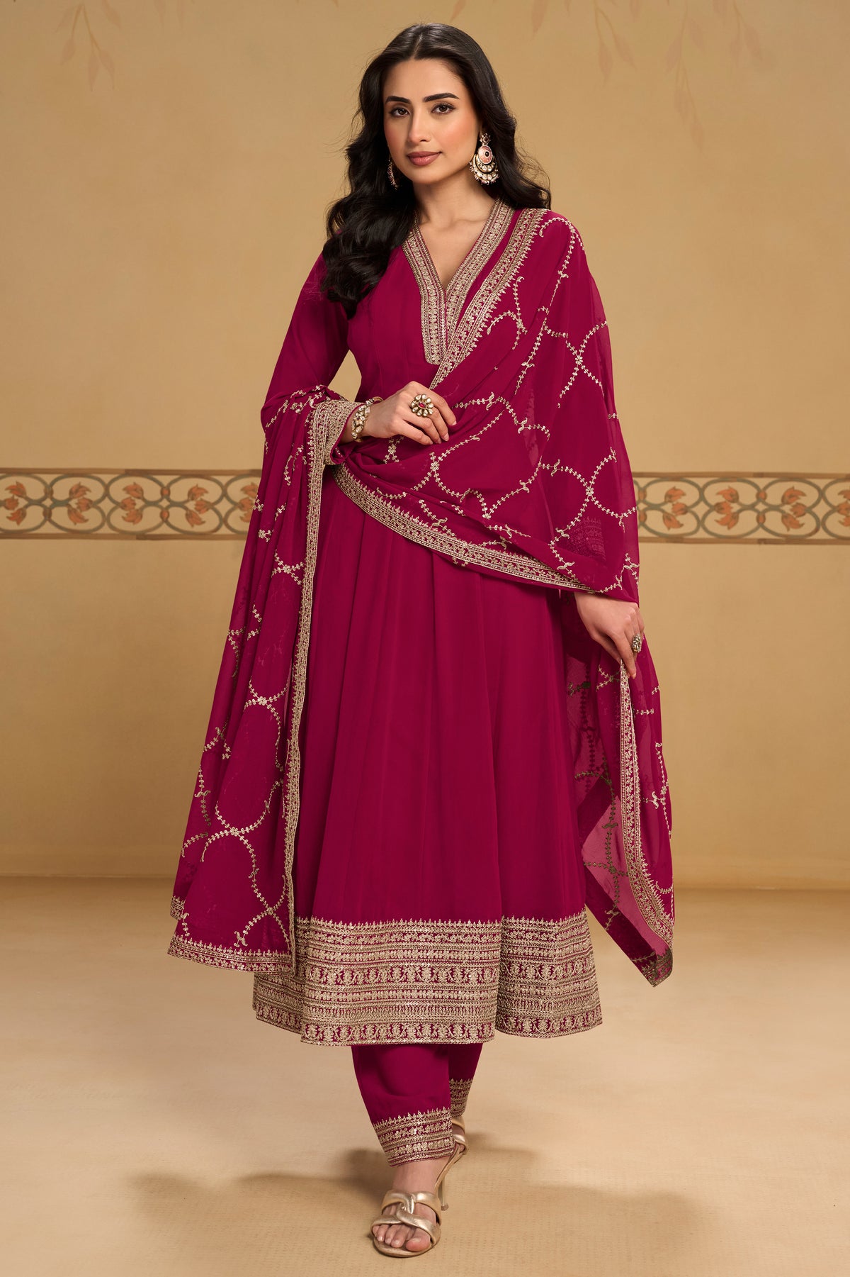 Deep Fuchsia Readymade Georgette Anarkali Suit-SAR13381_1_SareeButa.com