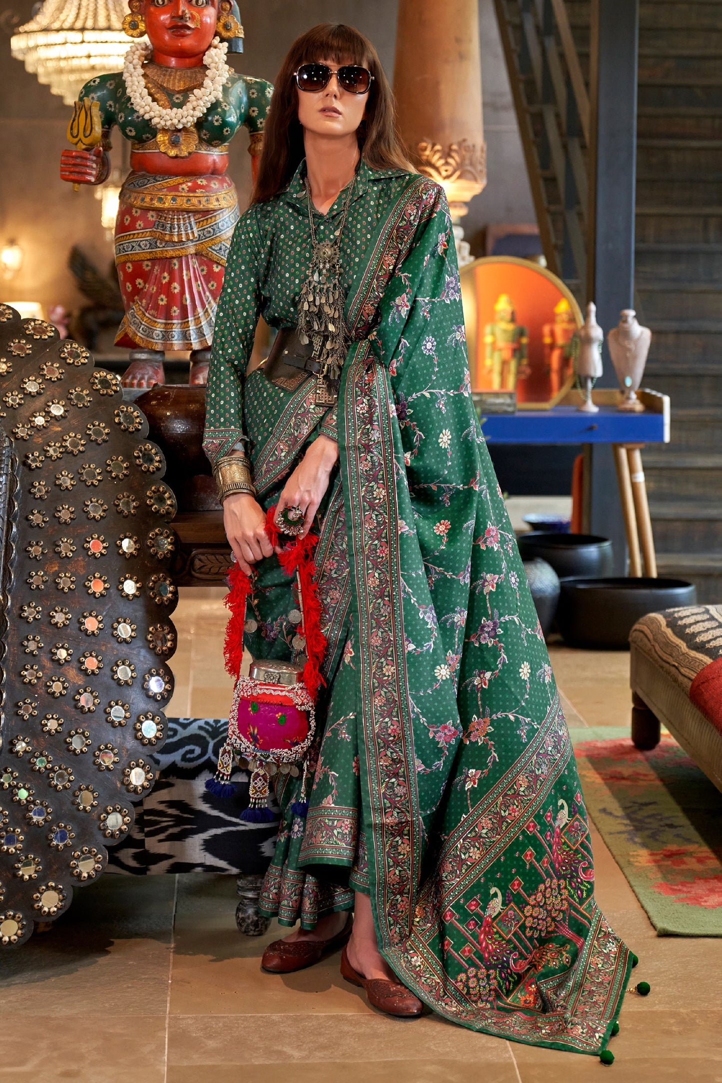 Deep Green Printed Silk Saree-SAR11303_1_SareeButa.com