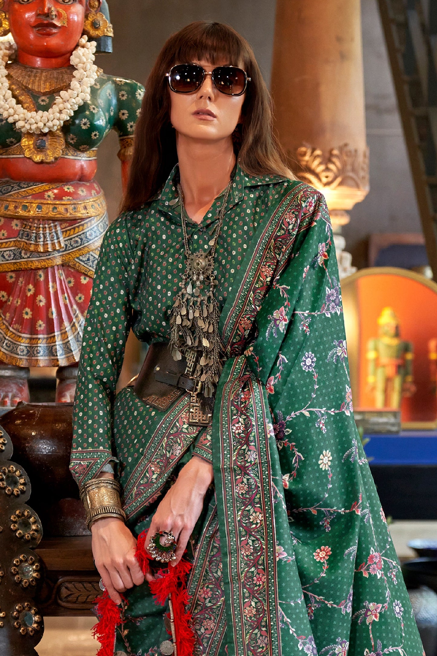 Deep Green Printed Silk Saree-SAR11303_3_SareeButa.com