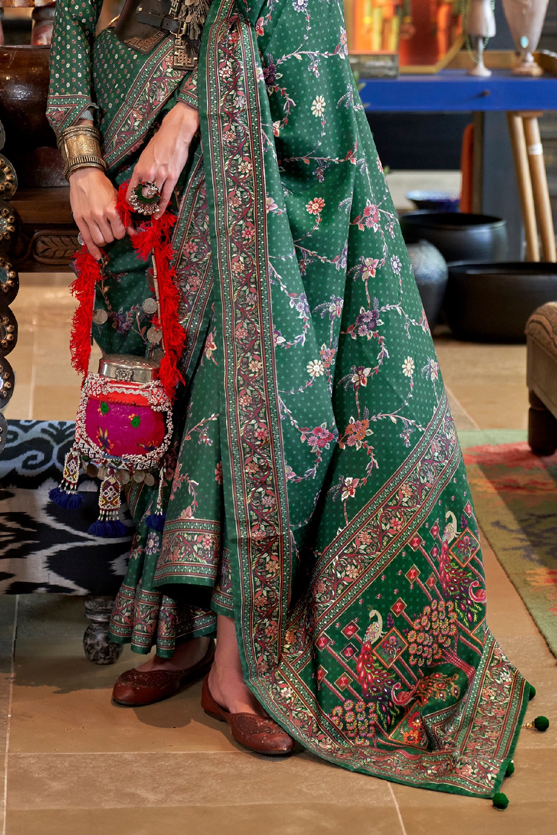 Deep Green Printed Silk Saree-SAR11303_4_SareeButa.com