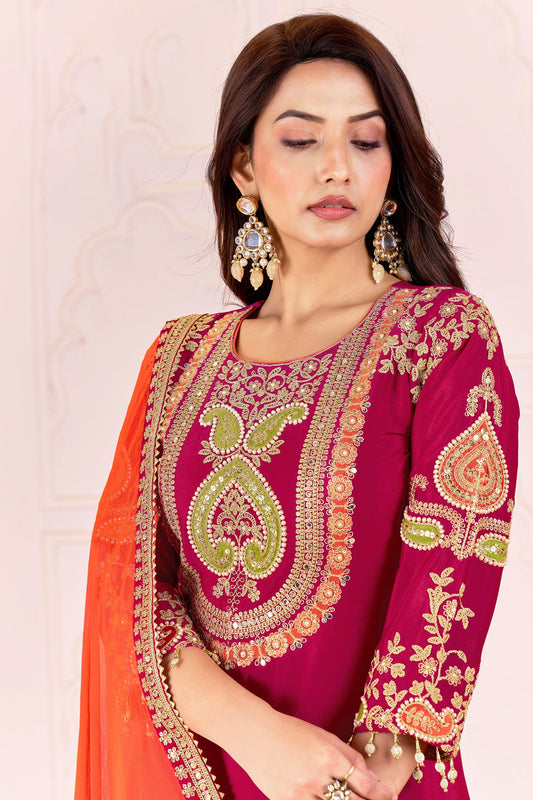 Deep Pink Readymade Embroidered Chinon Suit-SAR11104_2_SareeButa.com