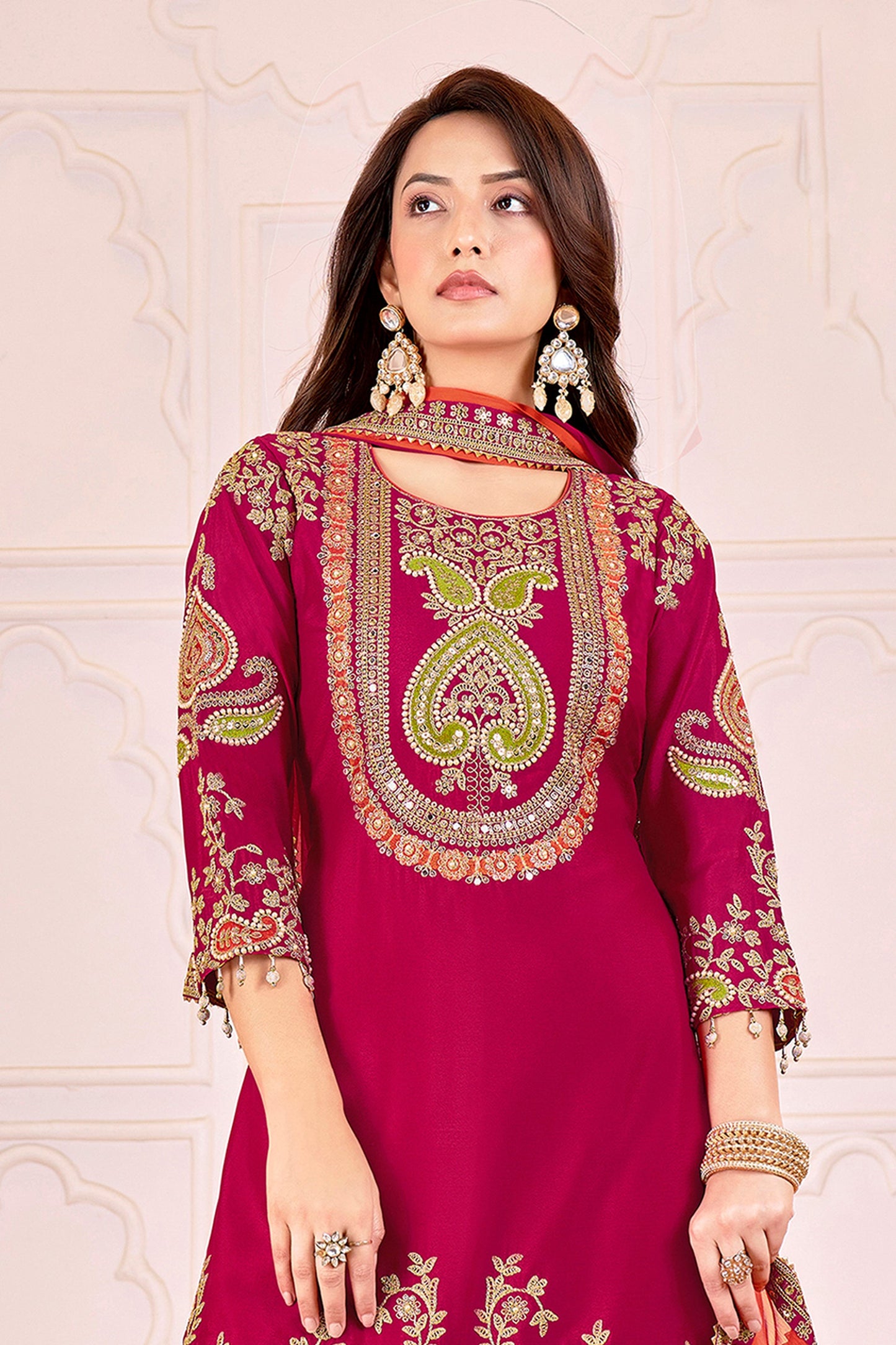 Deep Pink Readymade Embroidered Chinon Suit-SAR11104_4_SareeButa.com
