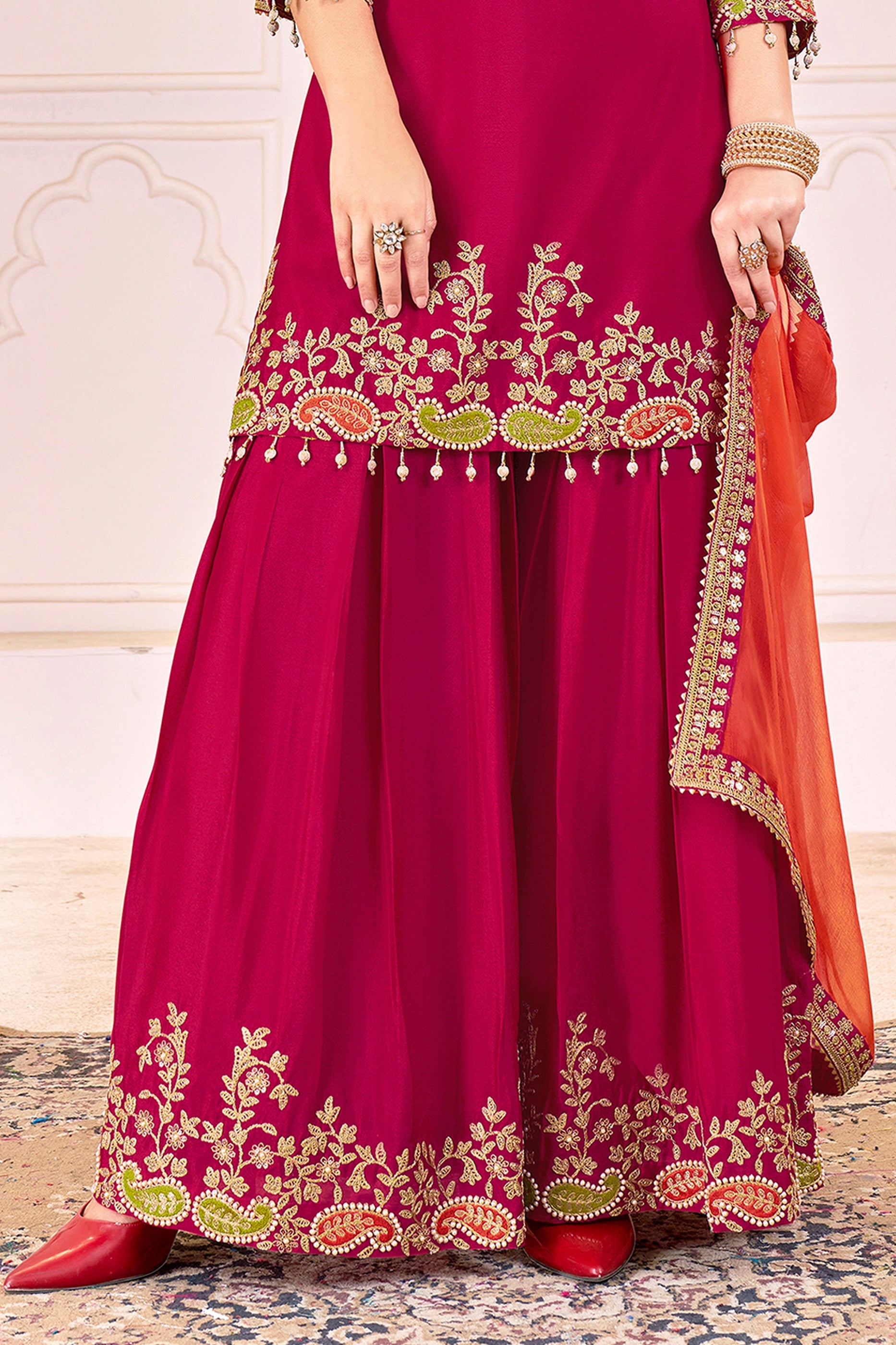 Deep Pink Readymade Embroidered Chinon Suit-SAR11104_5_SareeButa.com