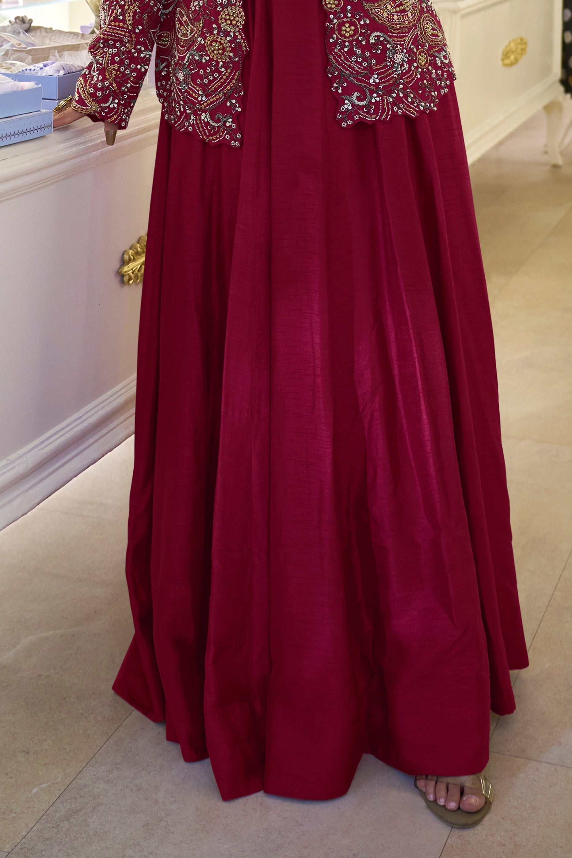Deep Pink Readymade Embroidered Silk Gown With Jacket-SAR11070_5_SareeButa.com