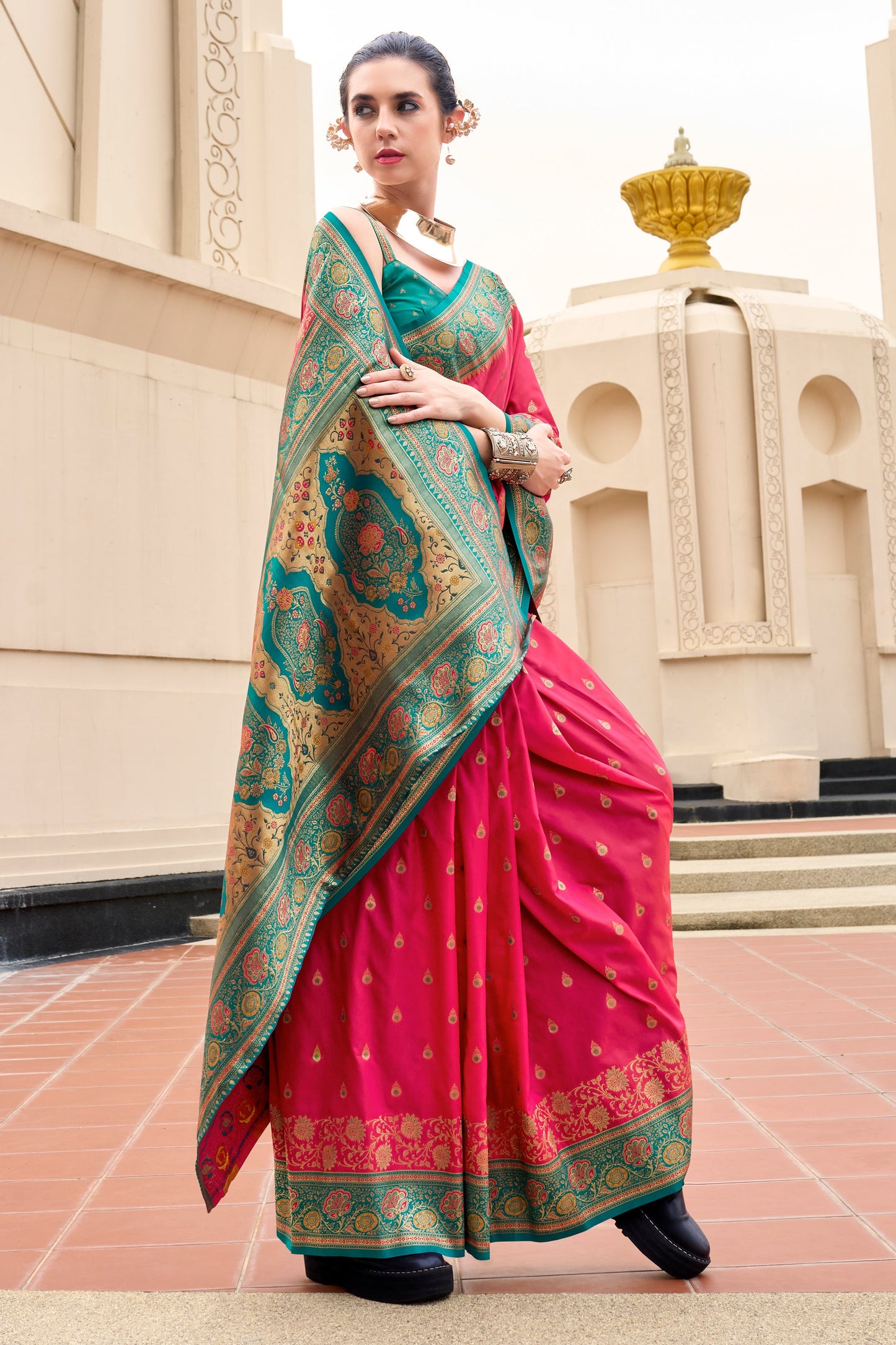 Deep Pink Woven Banarasi Saree-ZB134704_1_SareeButa.com