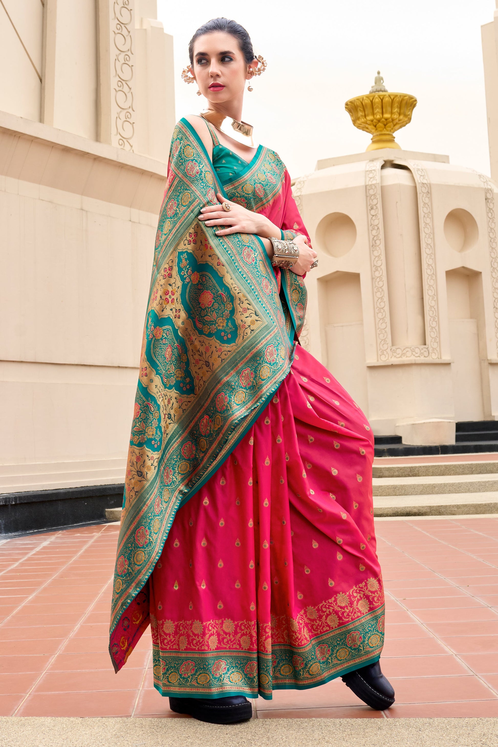 Deep Pink Woven Banarasi Saree-ZB134704_1_SareeButa.com