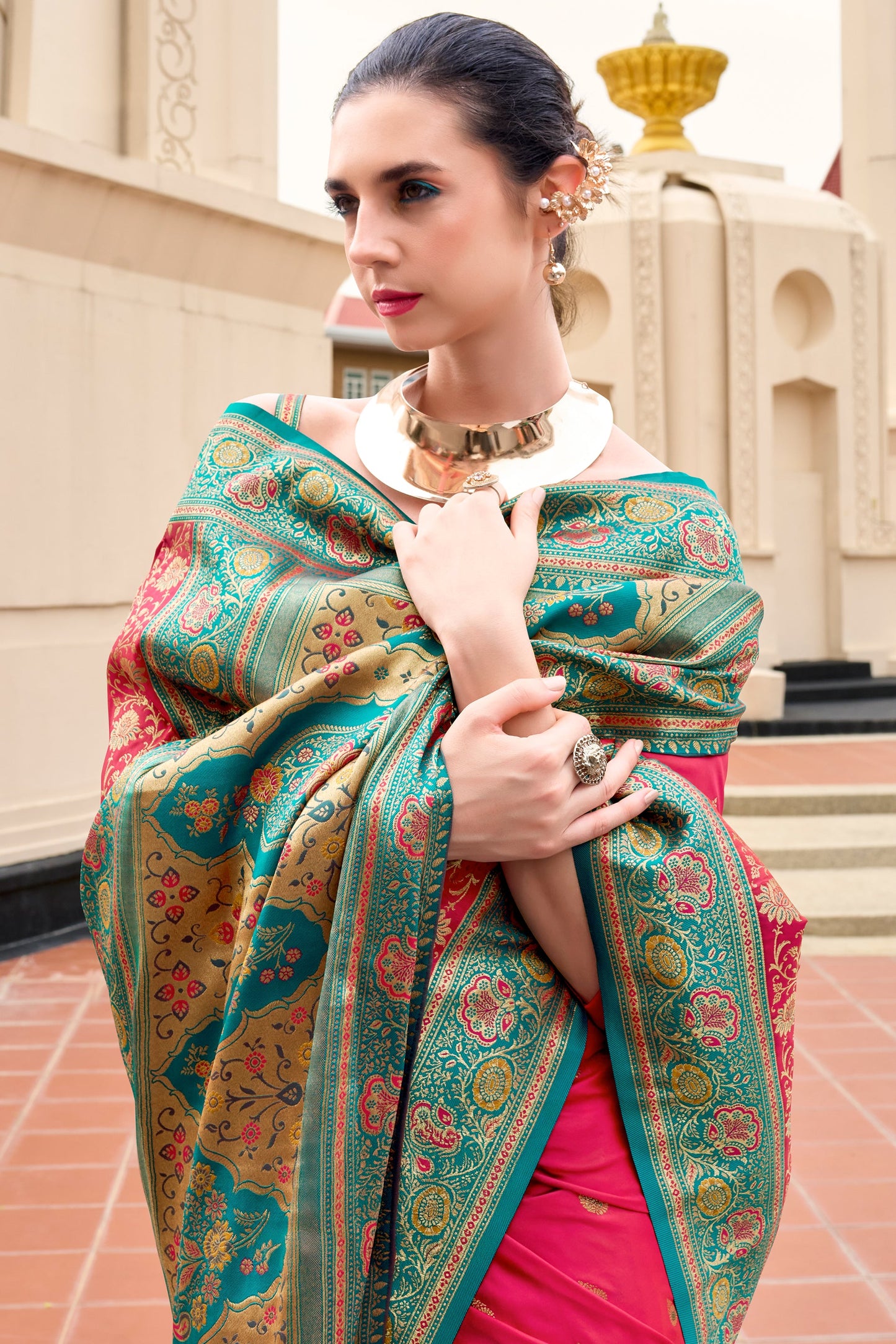 Deep Pink Woven Banarasi Saree-ZB134704_2_SareeButa.com