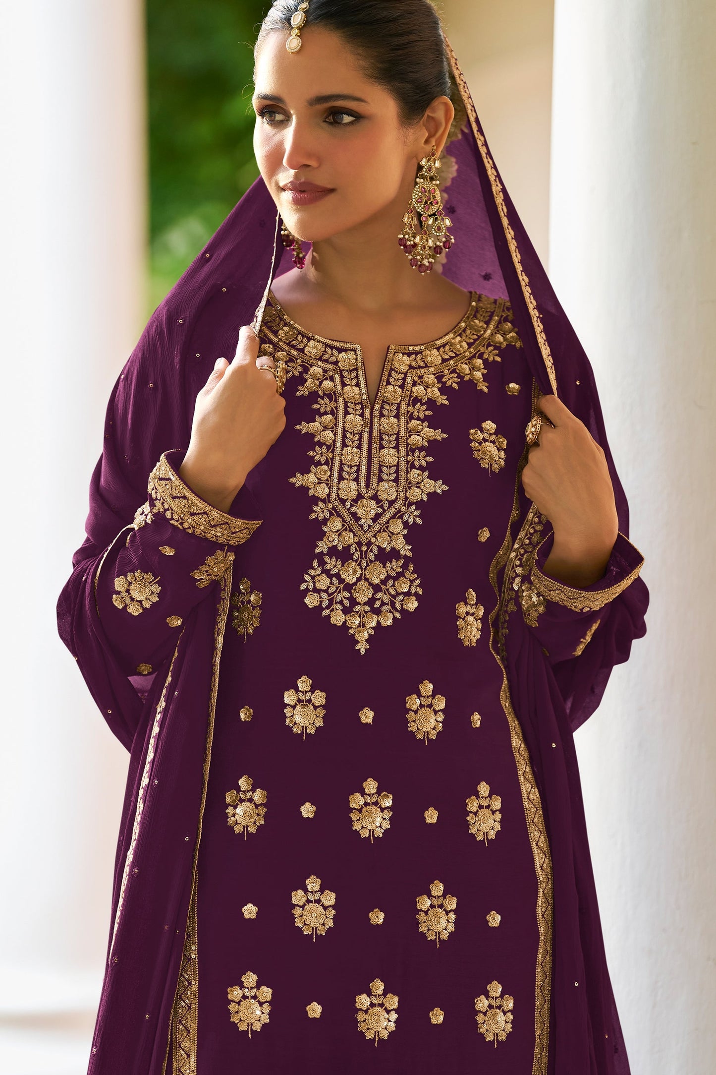 Deep Plum Readymade Embroidered Chinon Suit-SAR12137_2_SareeButa.com