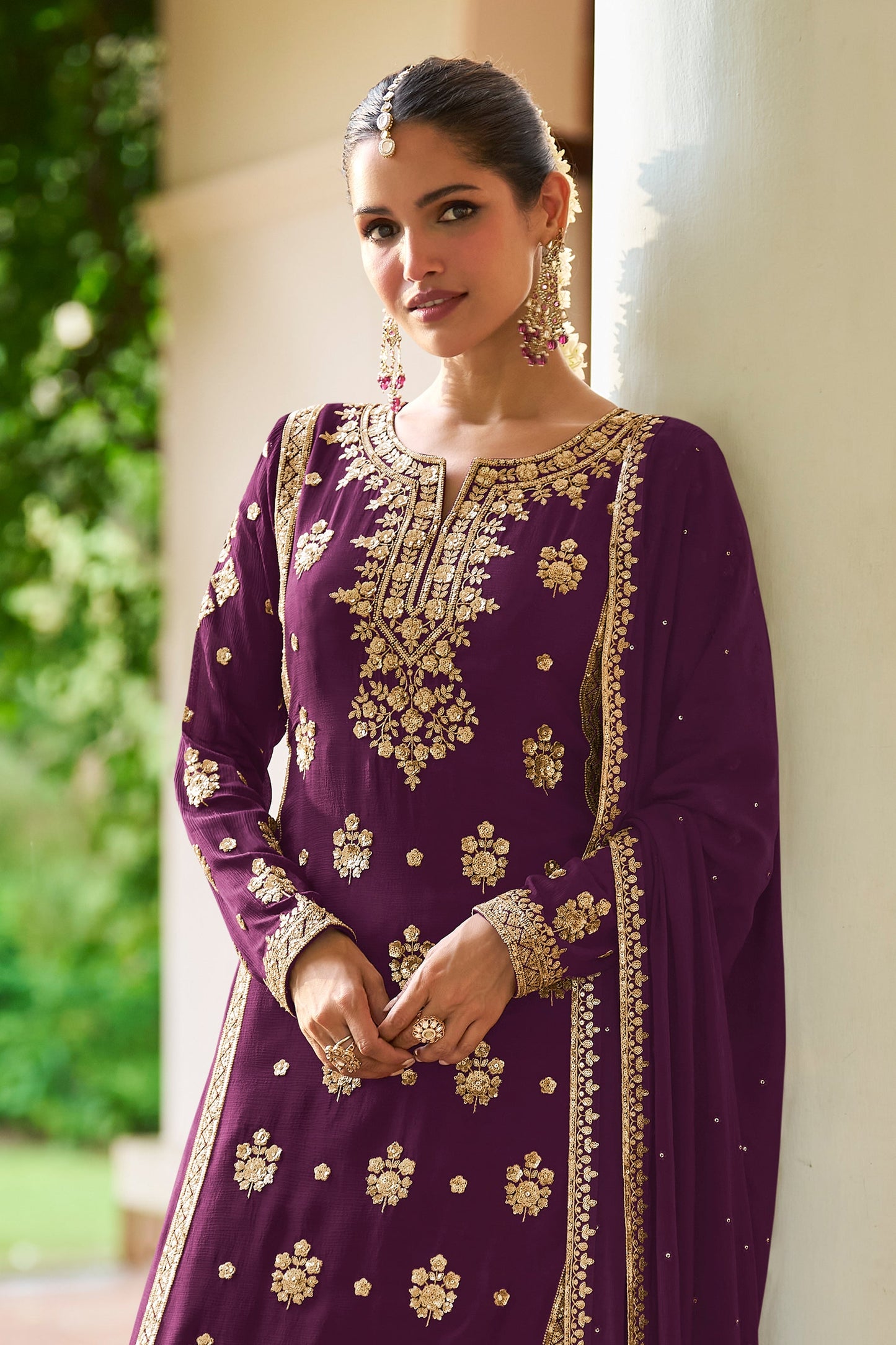 Deep Plum Readymade Embroidered Chinon Suit-SAR12137_3_SareeButa.com