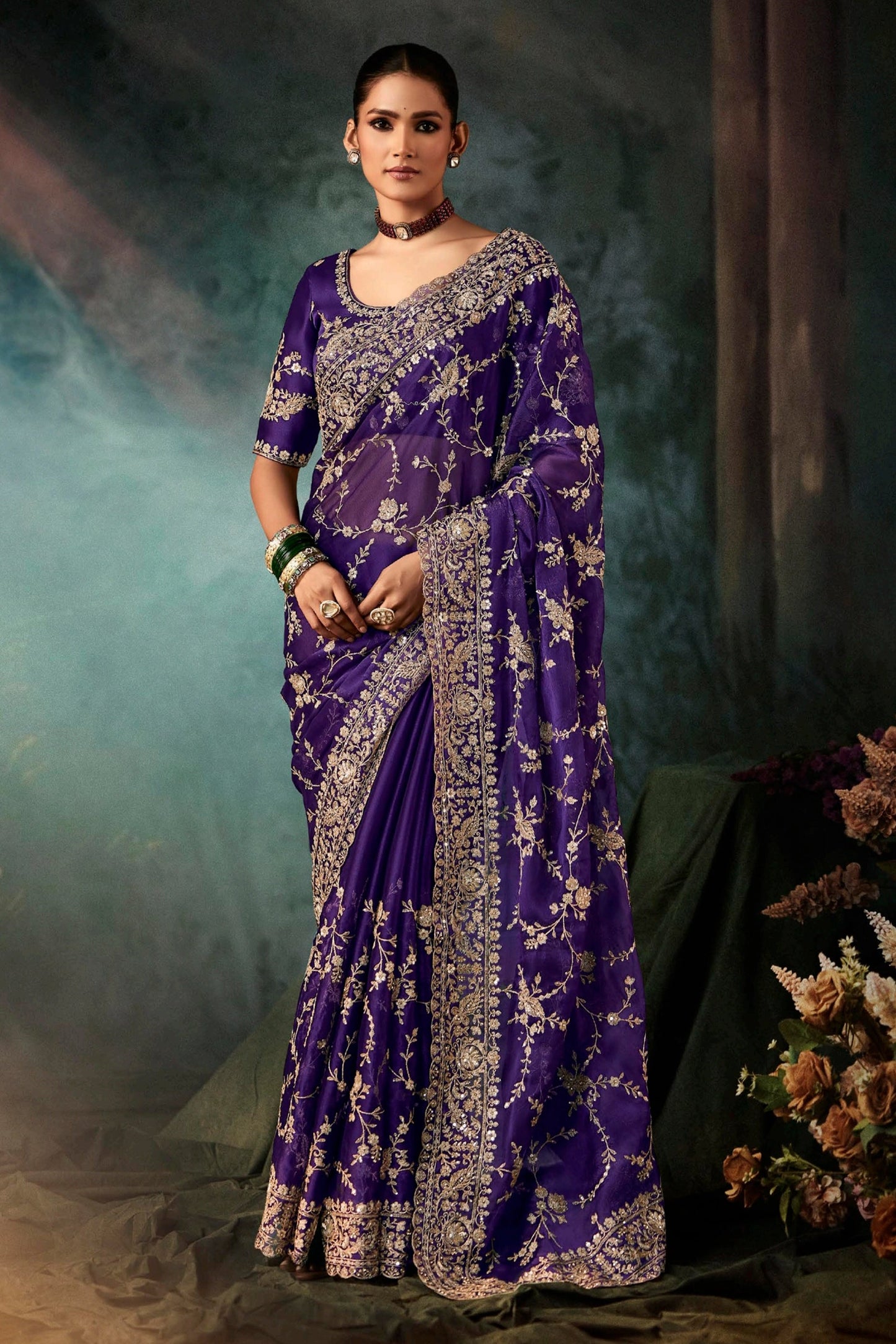 Deep Purple Embroidered Crepe Silk Saree-SAR11126_1_SareeButa.com