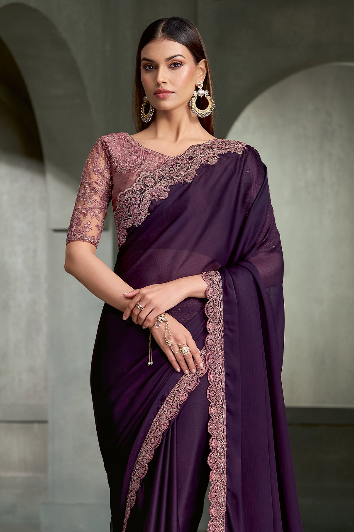 Deep Purple Embroidered Satin Chiffon Saree-SAR13278_4_SareeButa.com