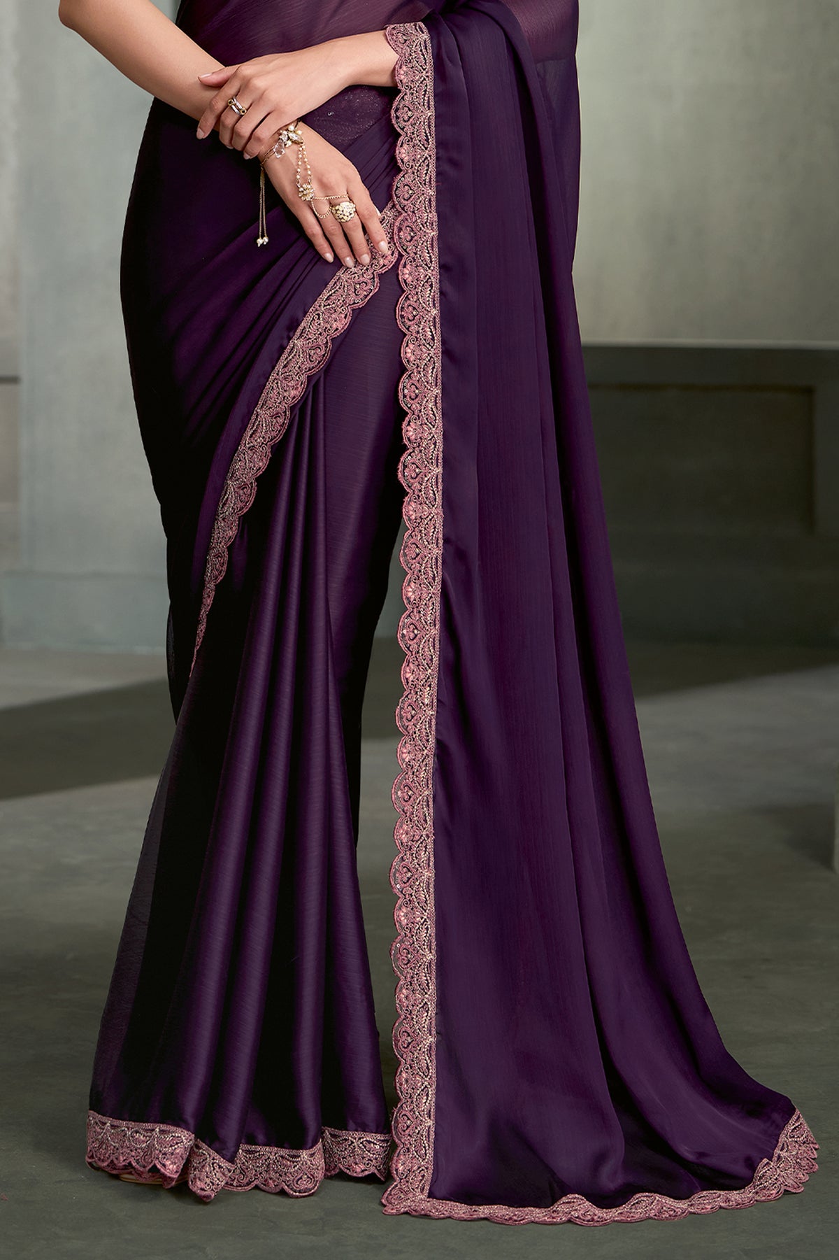Deep Purple Embroidered Satin Chiffon Saree-SAR13278_5_SareeButa.com