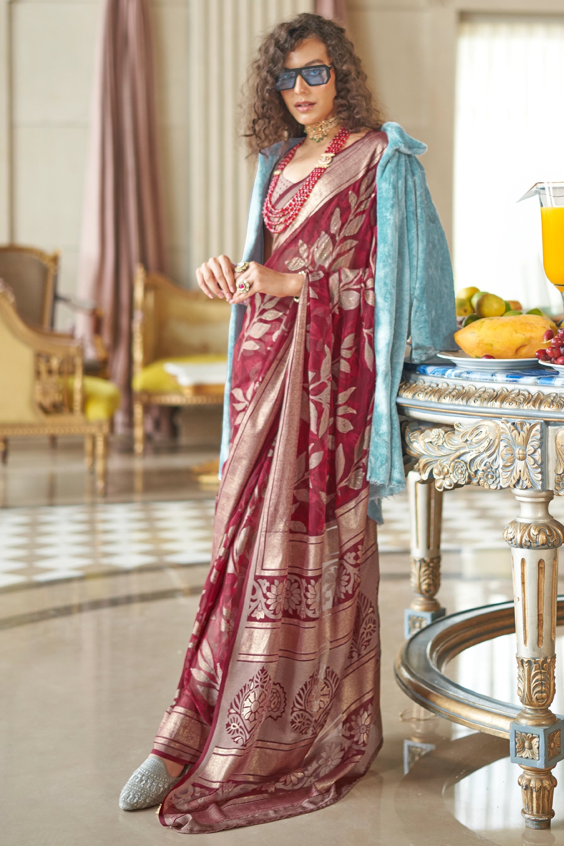Deep Red Printed Georgette Saree-SAR11285_1_SareeButa.com