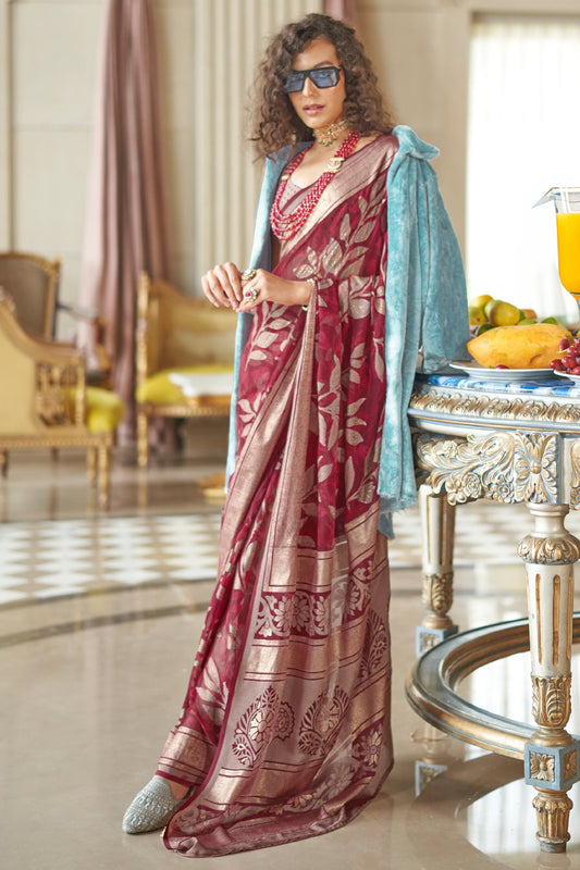Deep Red Printed Georgette Saree-SAR11285_1_SareeButa.com
