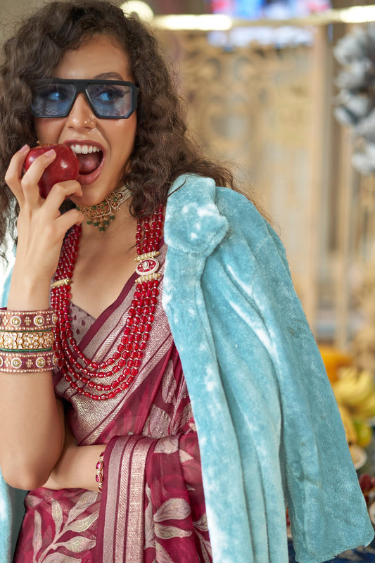 Deep Red Printed Georgette Saree-SAR11285_2_SareeButa.com