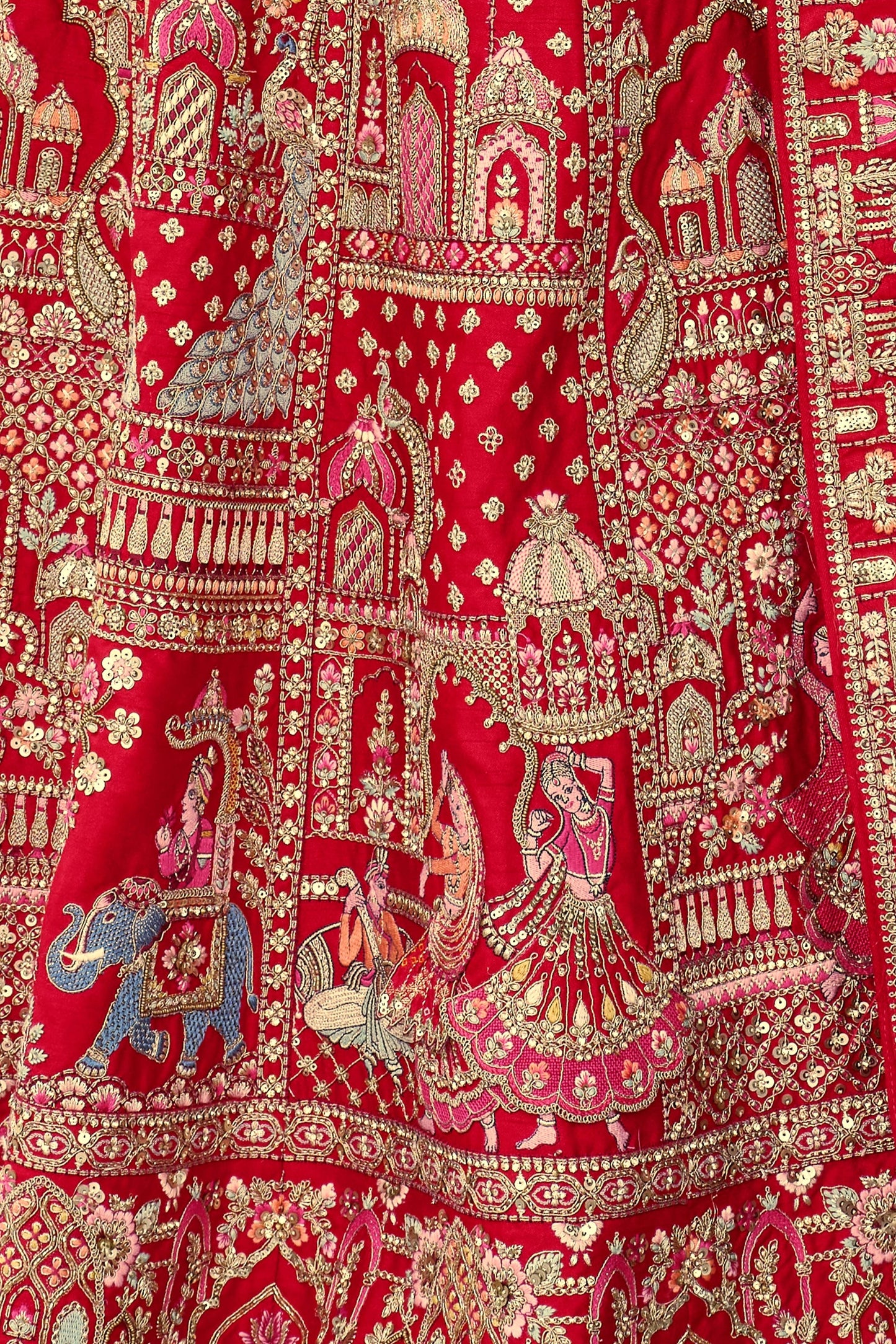 Deep Red Semi-Stitched Embroidered Silk Lehenga-SAR10535_3_SareeButa.com