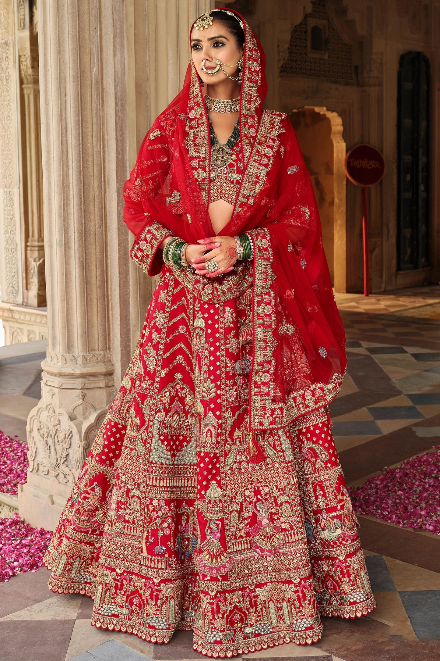 Deep Red Semi-Stitched Embroidered Silk Lehenga-SAR10535_4_SareeButa.com